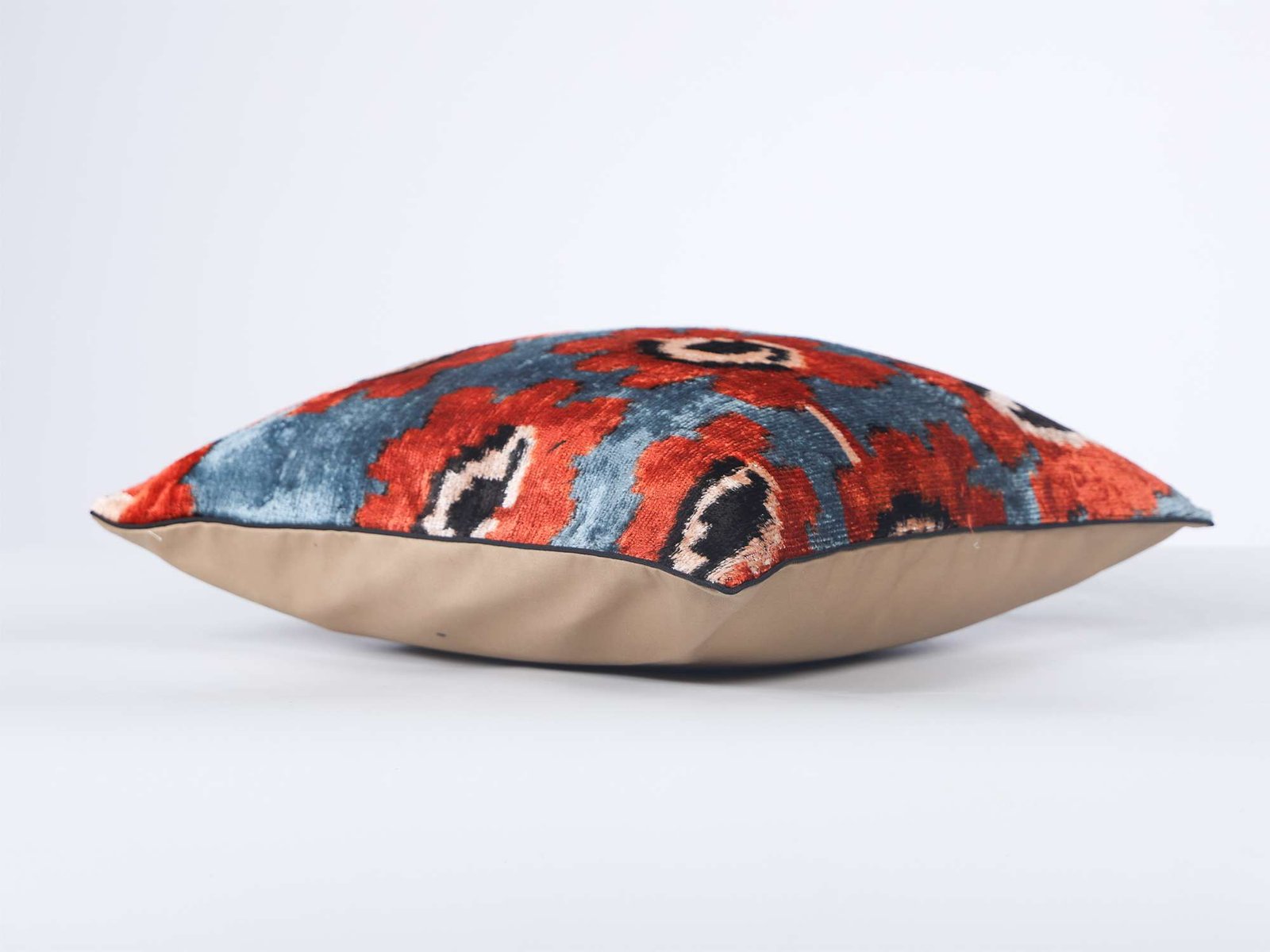 Orange Floral Handwoven Silk Velvet Ikat Pillow Cover