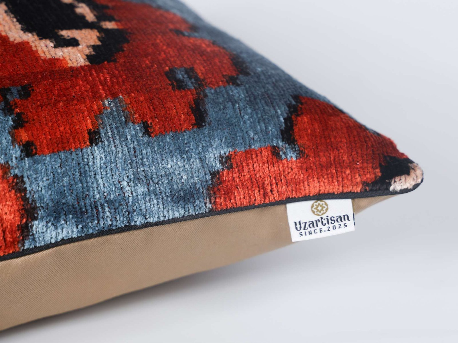 Orange Floral Handwoven Silk Velvet Ikat Pillow Cover