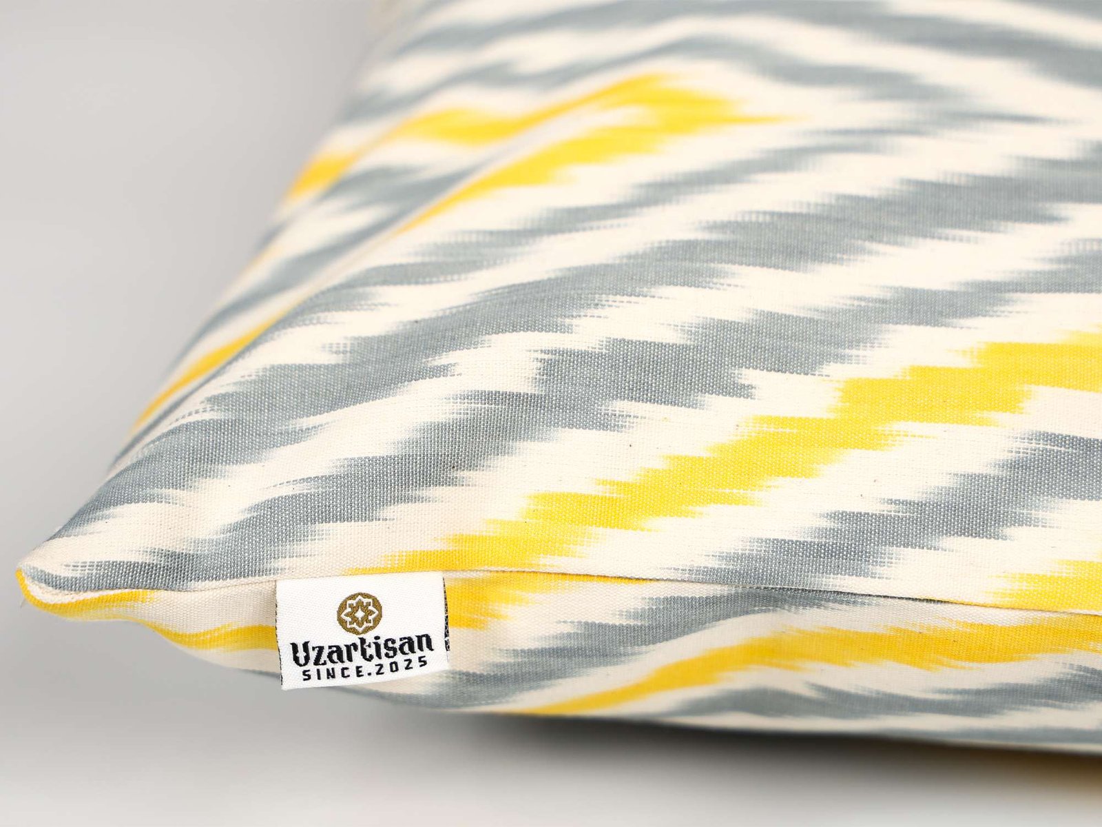 Yellow Gray Ikat Pillow Cover – Modern Decorative Cushion - Image 6