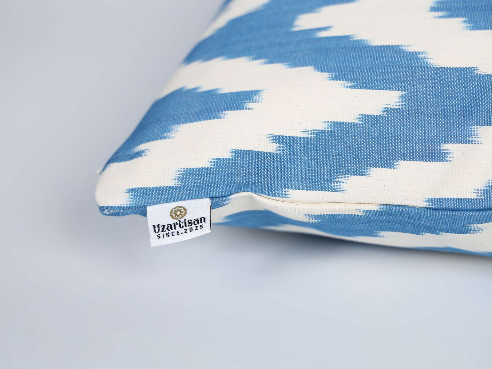 Blue Chevron Cotton Ikat Cushion - Image 7