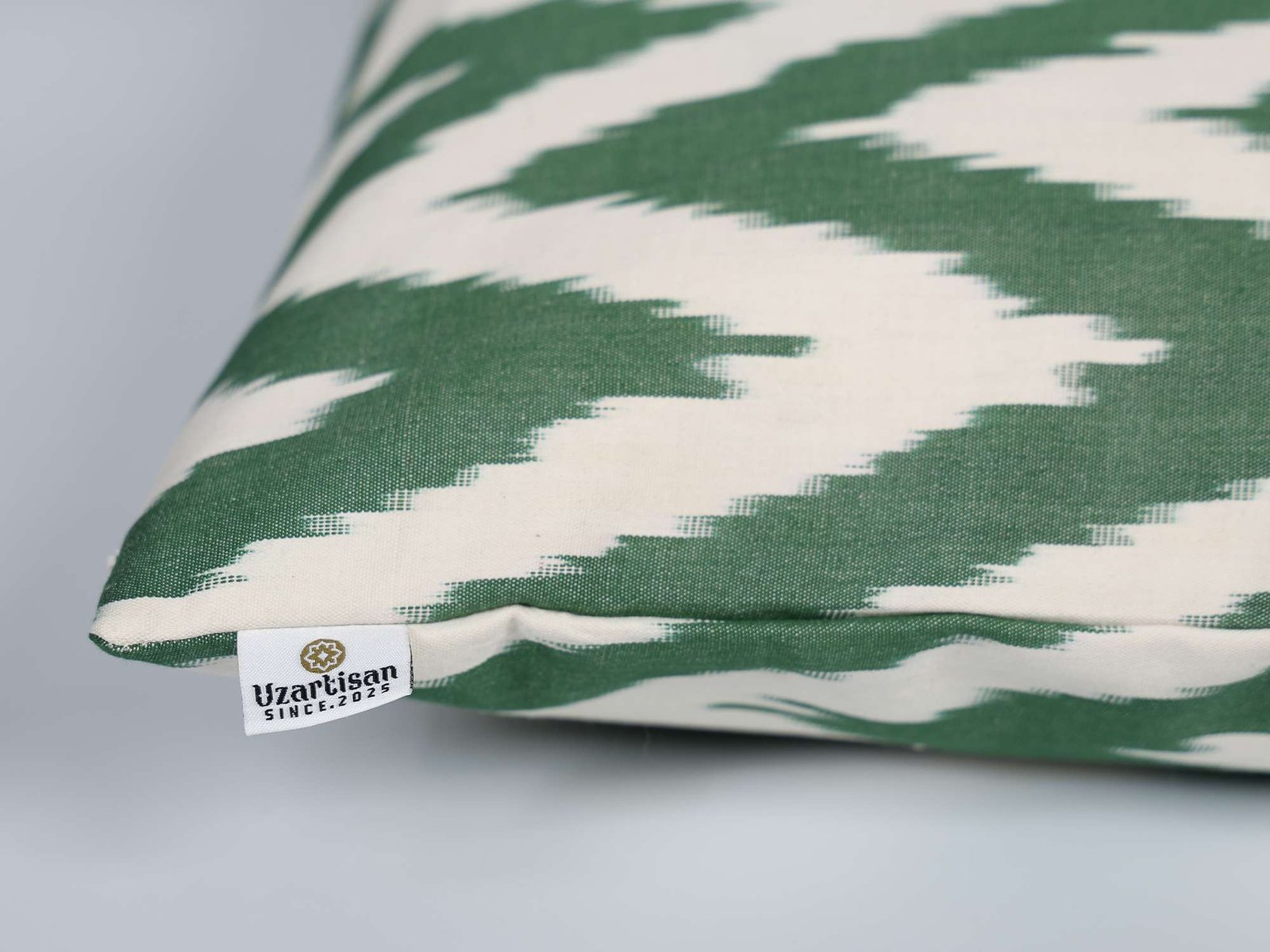 Green Chevron Cotton Ikat Cushion - Image 7