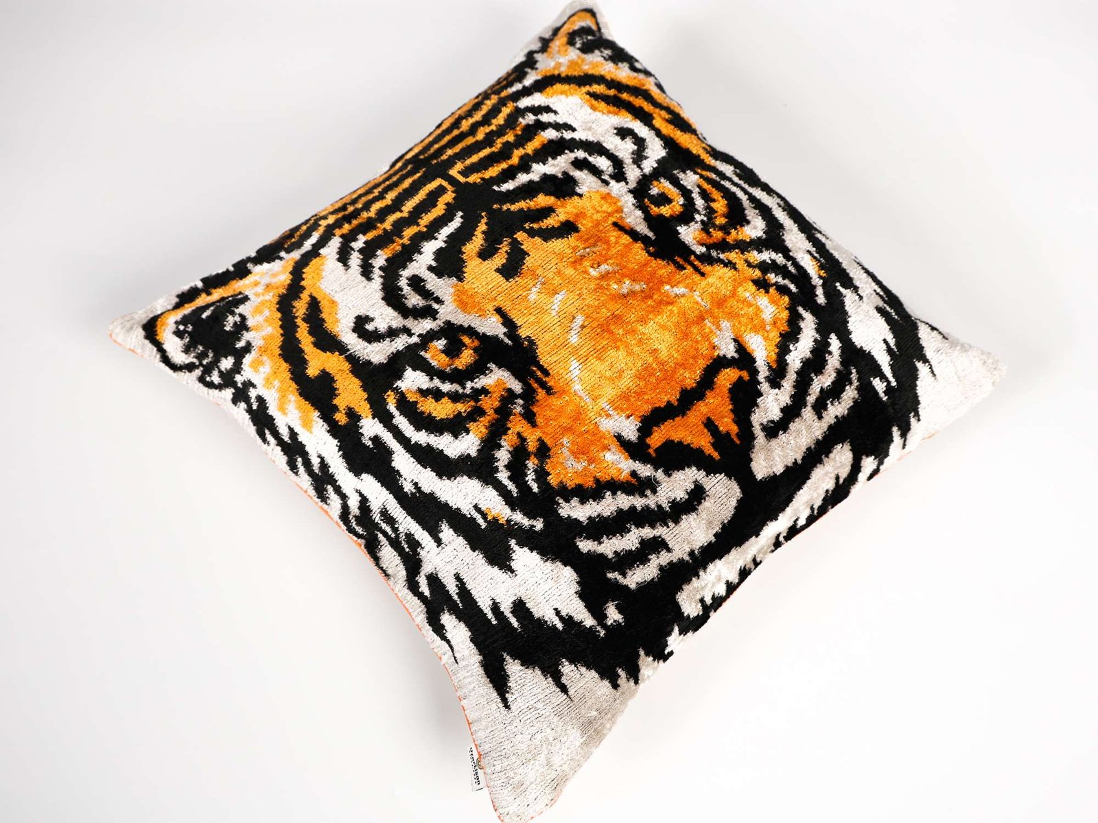 Handmade Tiger Silk Velvet Ikat Pillow Cover - Image 6