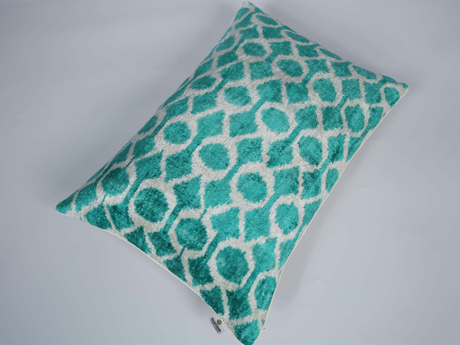 Teal Silk Velvet Ikat Pillow Cover - Image 7