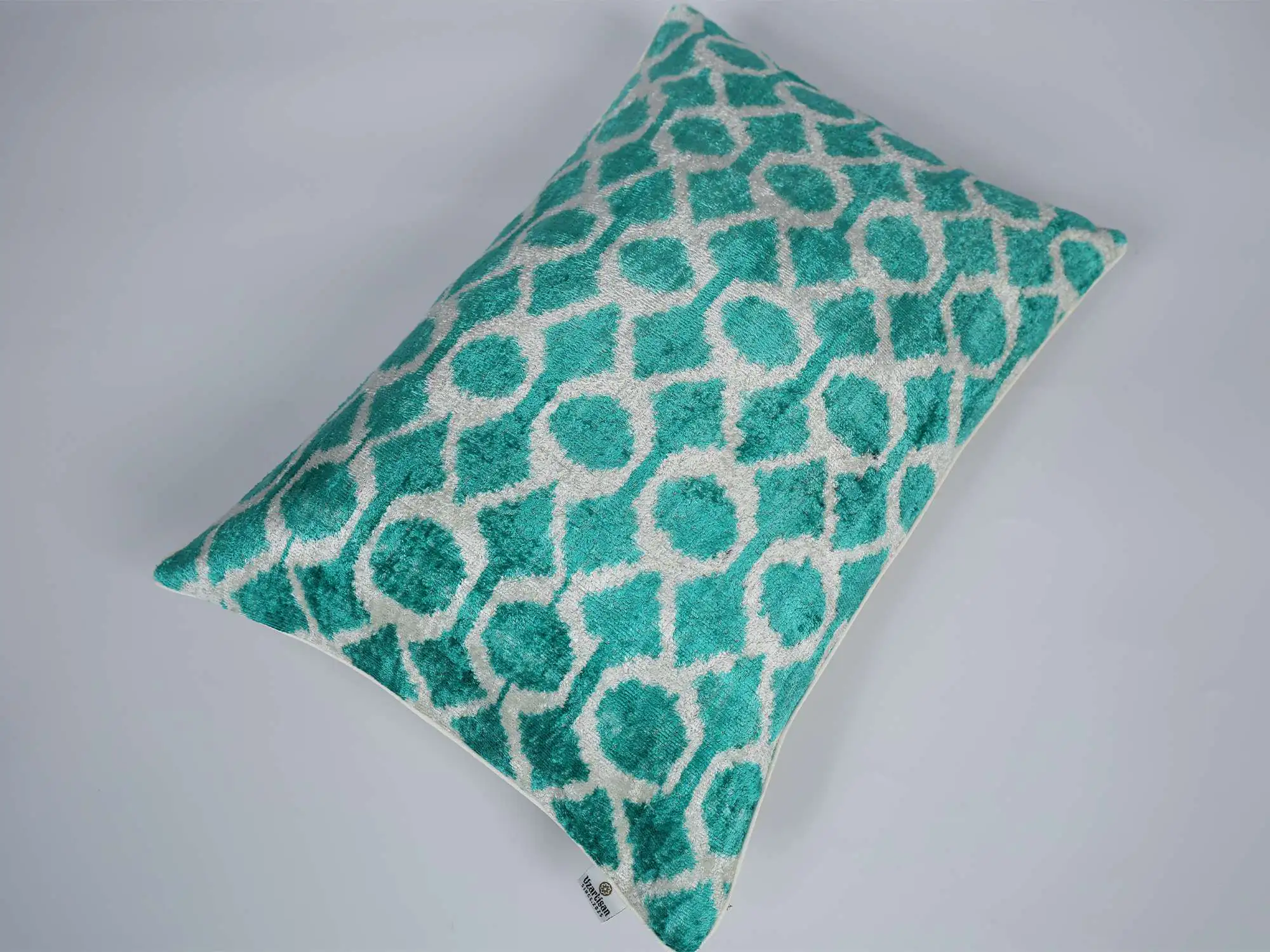 Teal Silk Velvet Ikat Pillow Cover