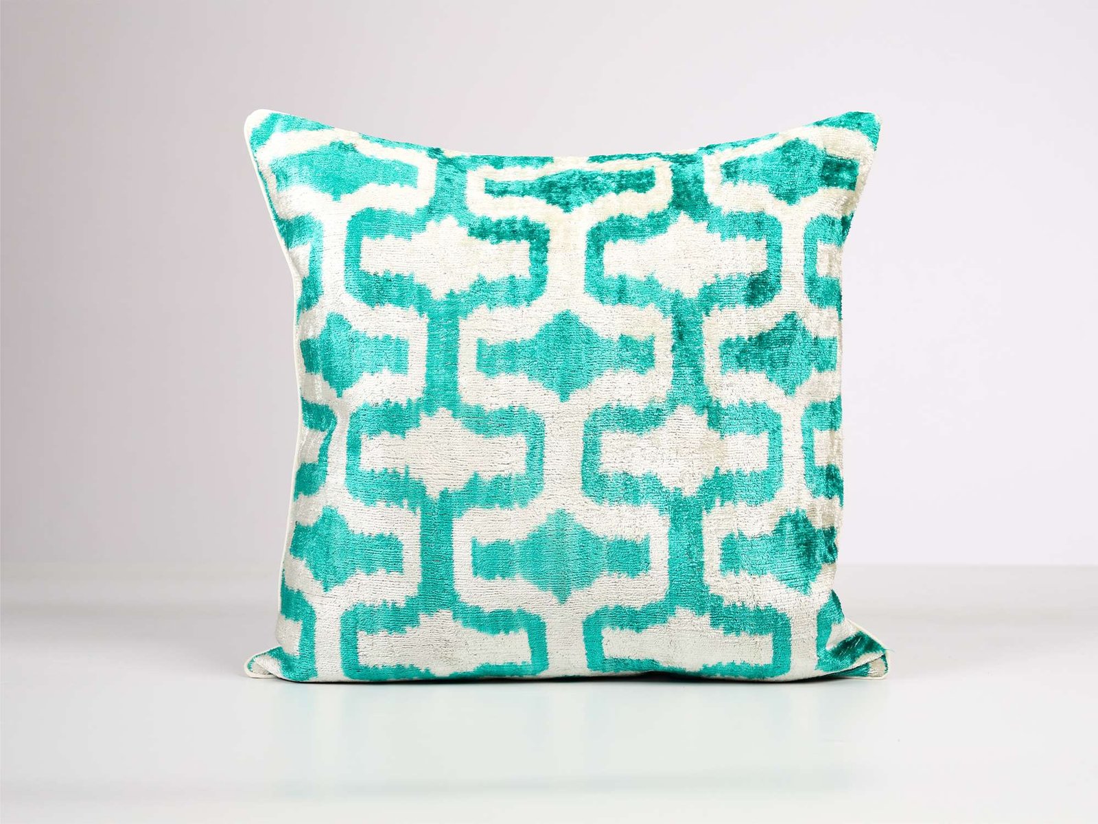 Teal Silk Velvet Geometric Ikat Pillow Cover - Image 5