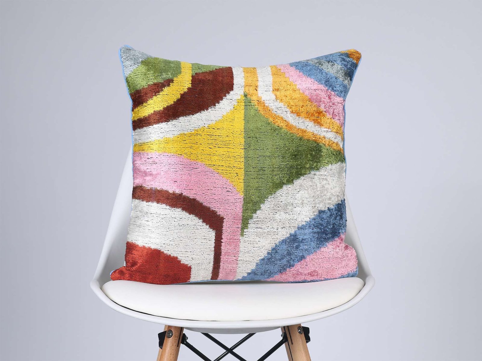 Multicolor Abstract Handwoven Silk Velvet Lumbar Pillow Cover - Image 6