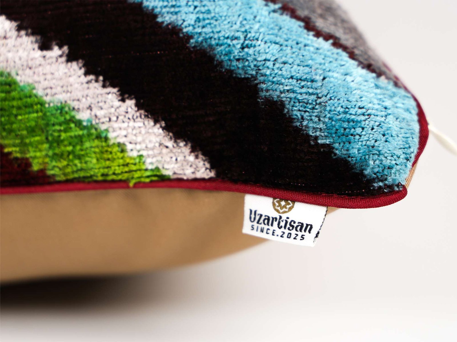 Multicolor Wave Handwoven Silk Velvet Ikat Pillow Cover - Image 6