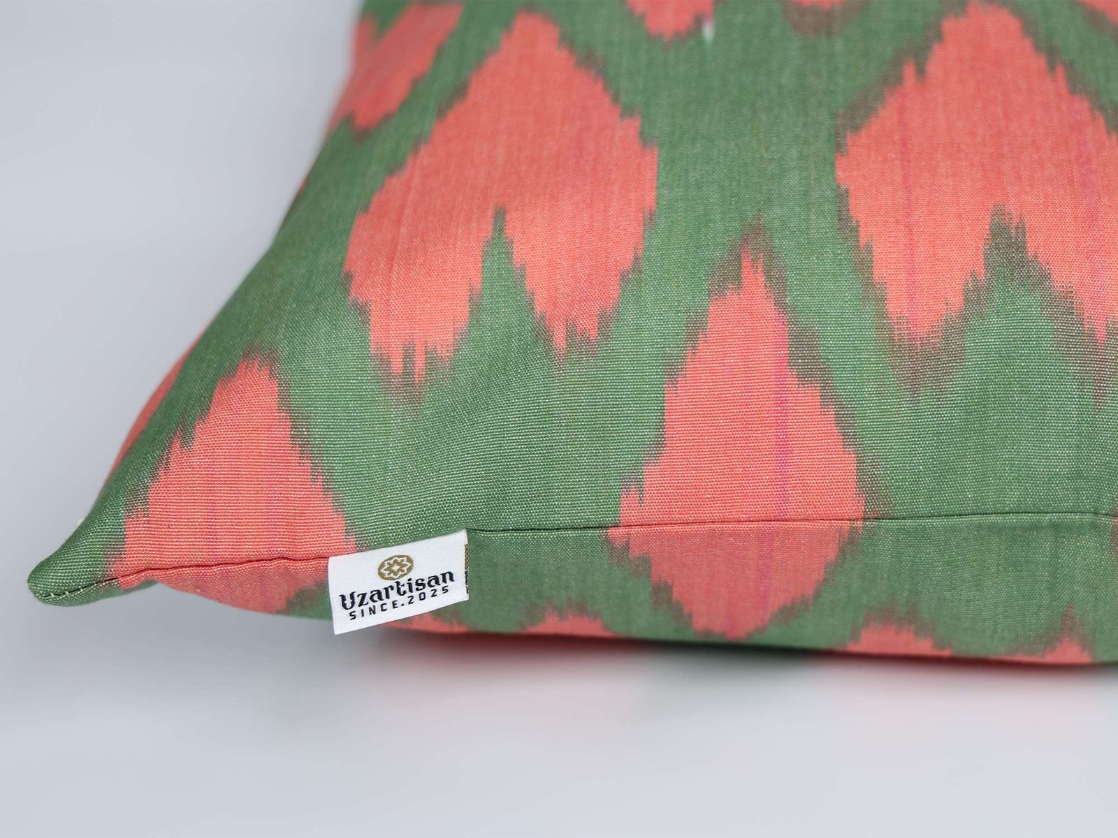 Pink and Green Ikat Pattern Cushion Cover - Image 7