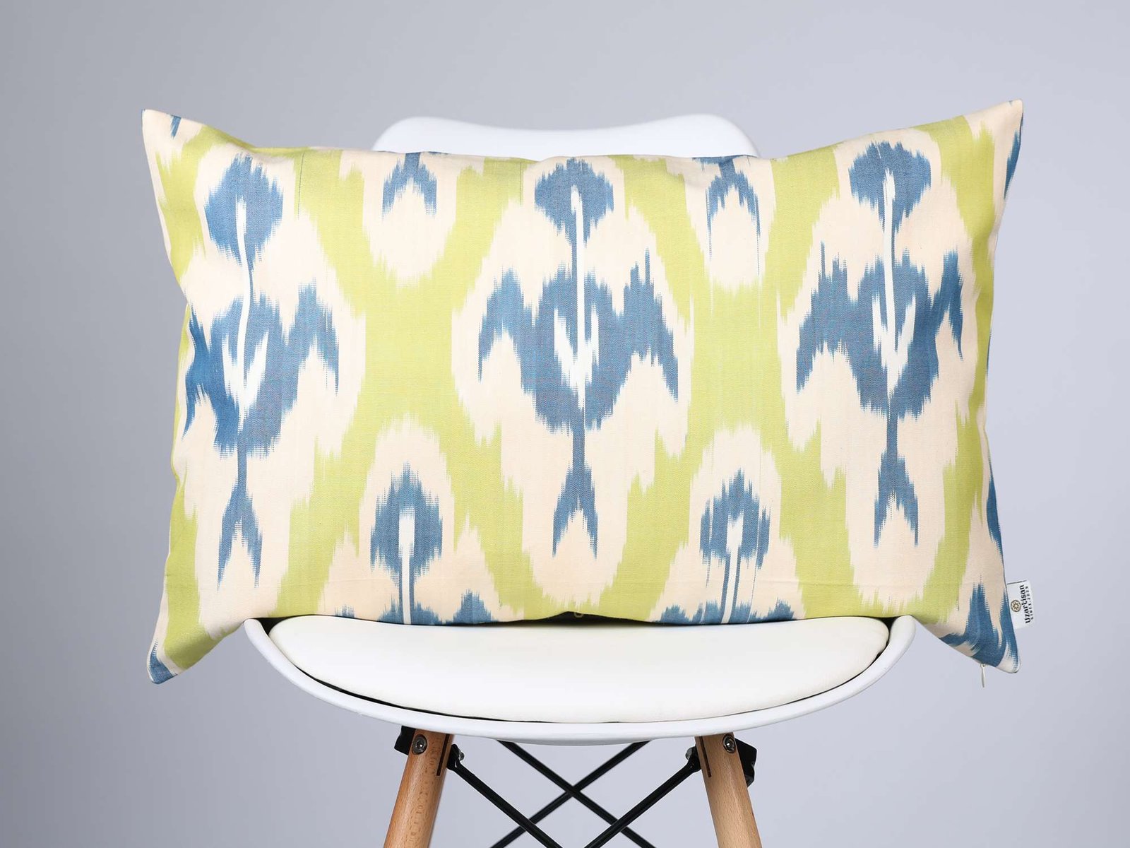 Lime Green and Blue Ikat Cushion Cover