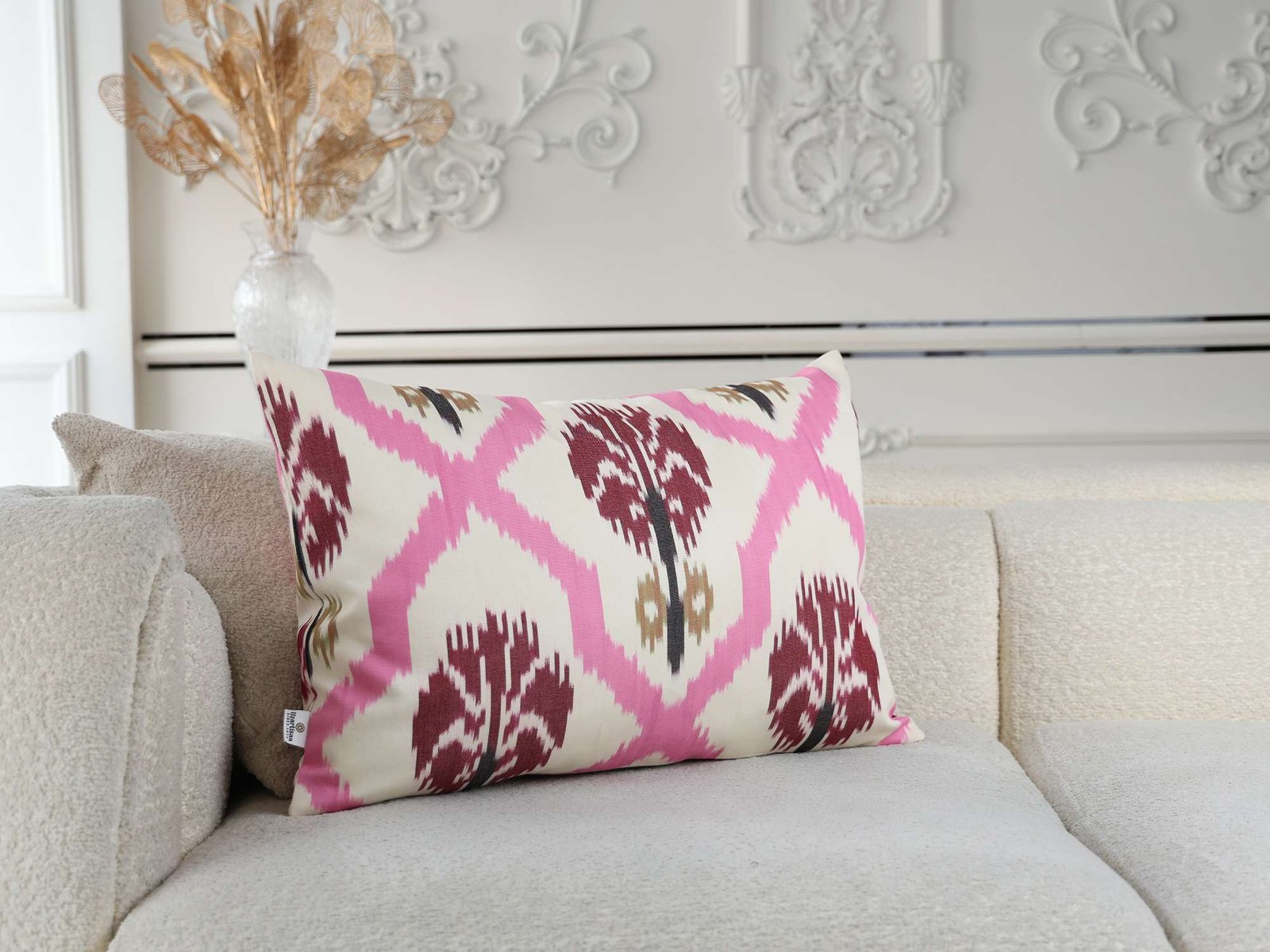Pink Burgundy Ikat Pillow Cover - Image 3