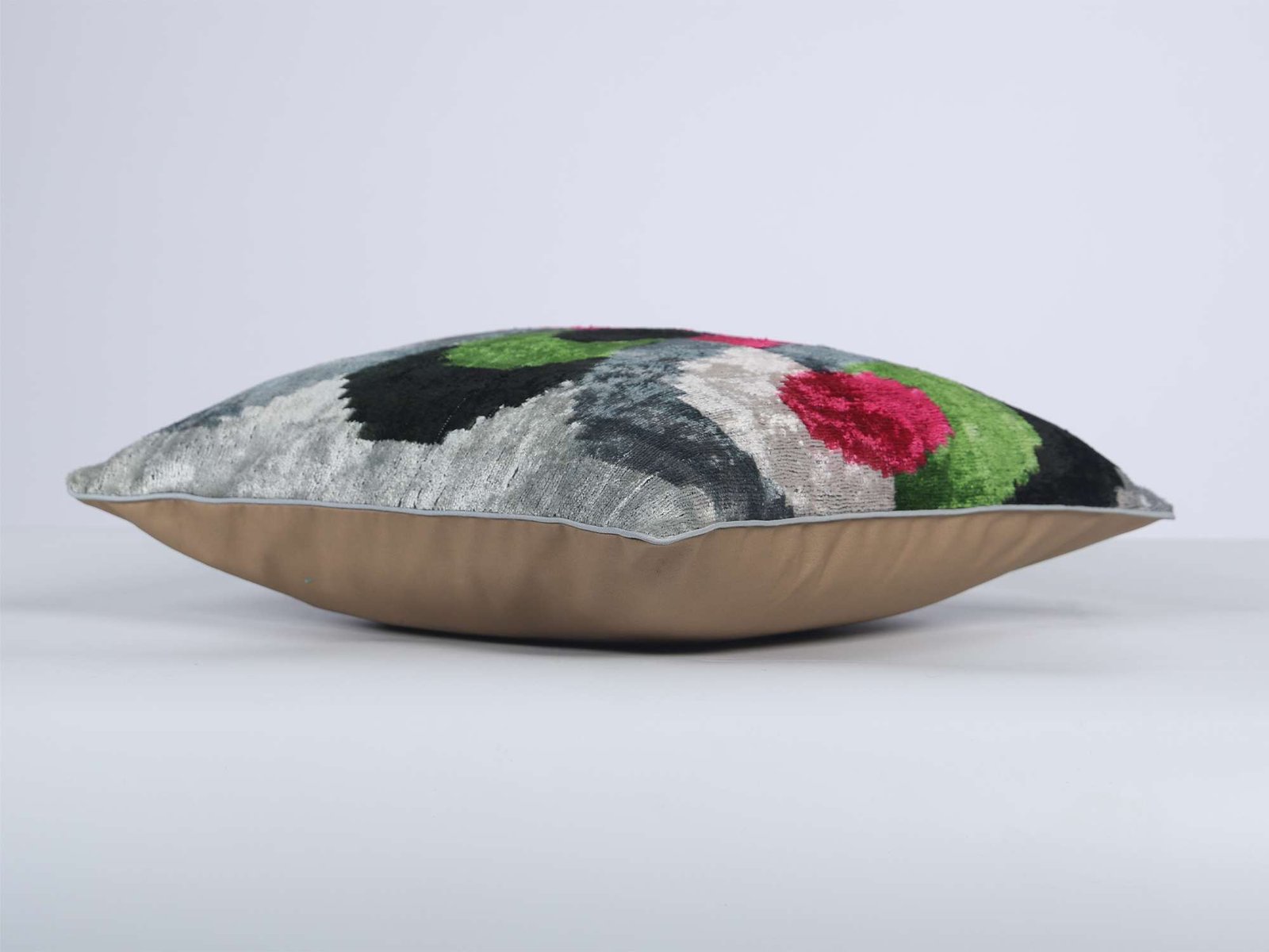 Silver Multicolor Handwoven Silk Velvet Ikat Lumbar Pillow Cover