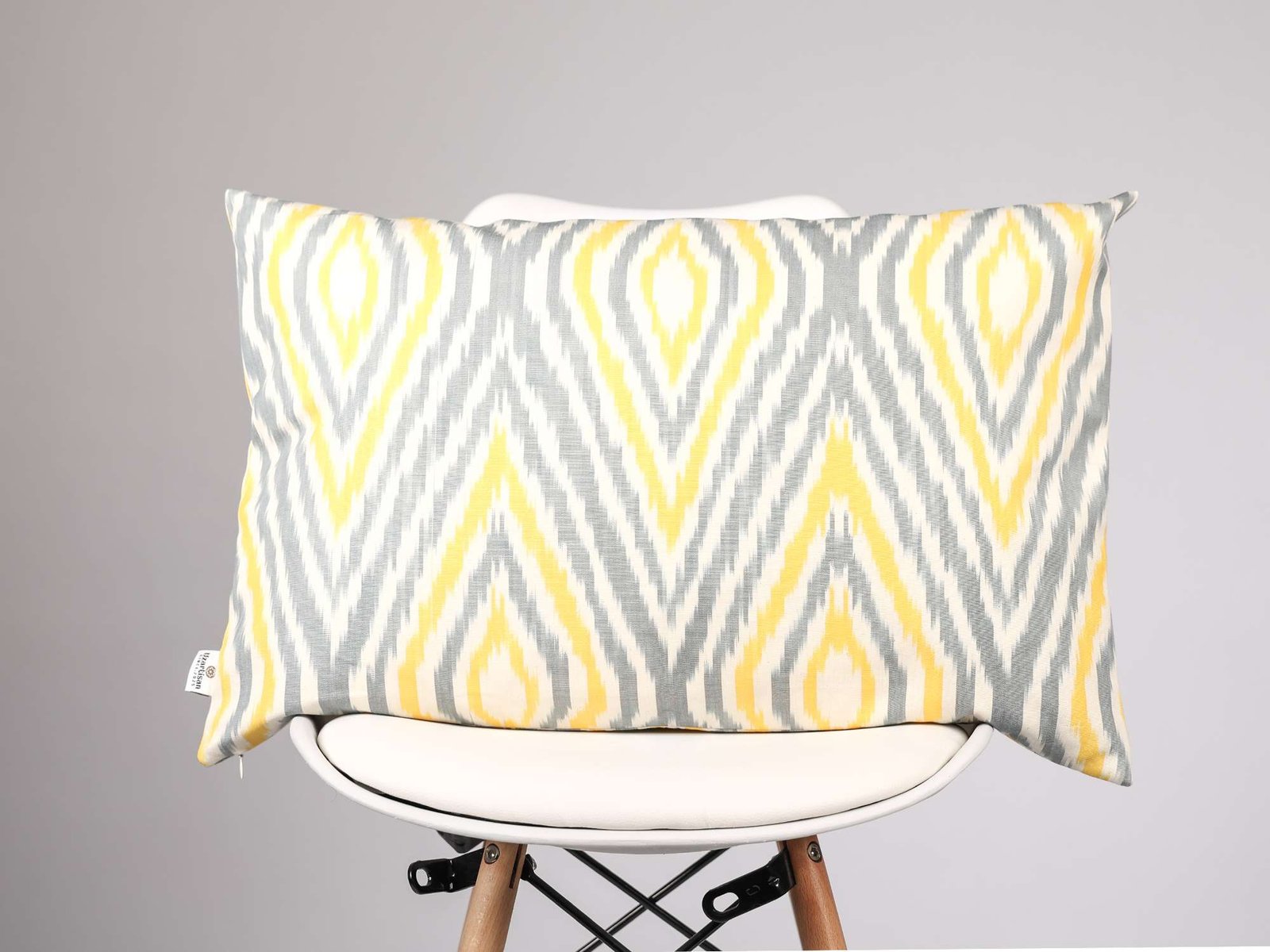 Yellow Gray Ikat Pillow Cover – Modern Decorative Cushion