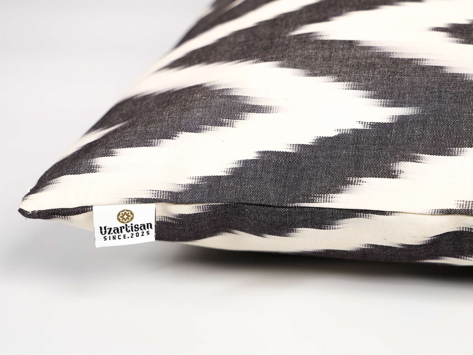 Black Chevron Cotton Ikat Cushion - Image 8