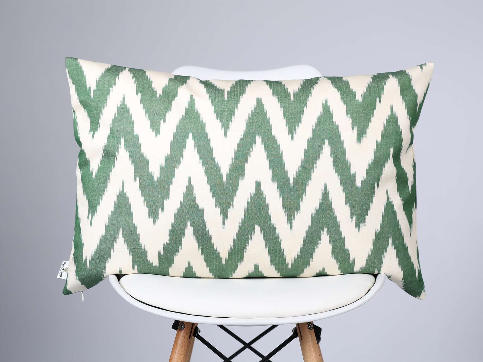 Green Chevron Cotton Ikat Cushion