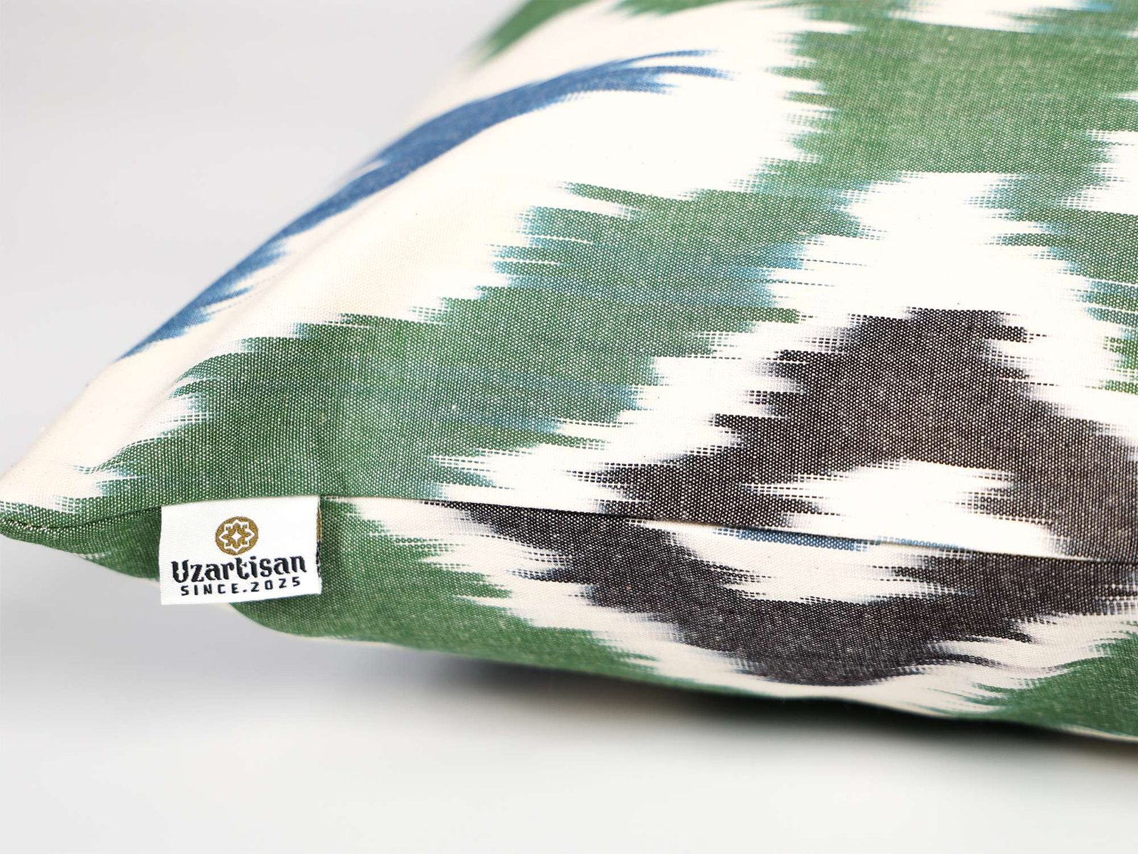 Green Blue Ikat Cushion Cover - Image 4