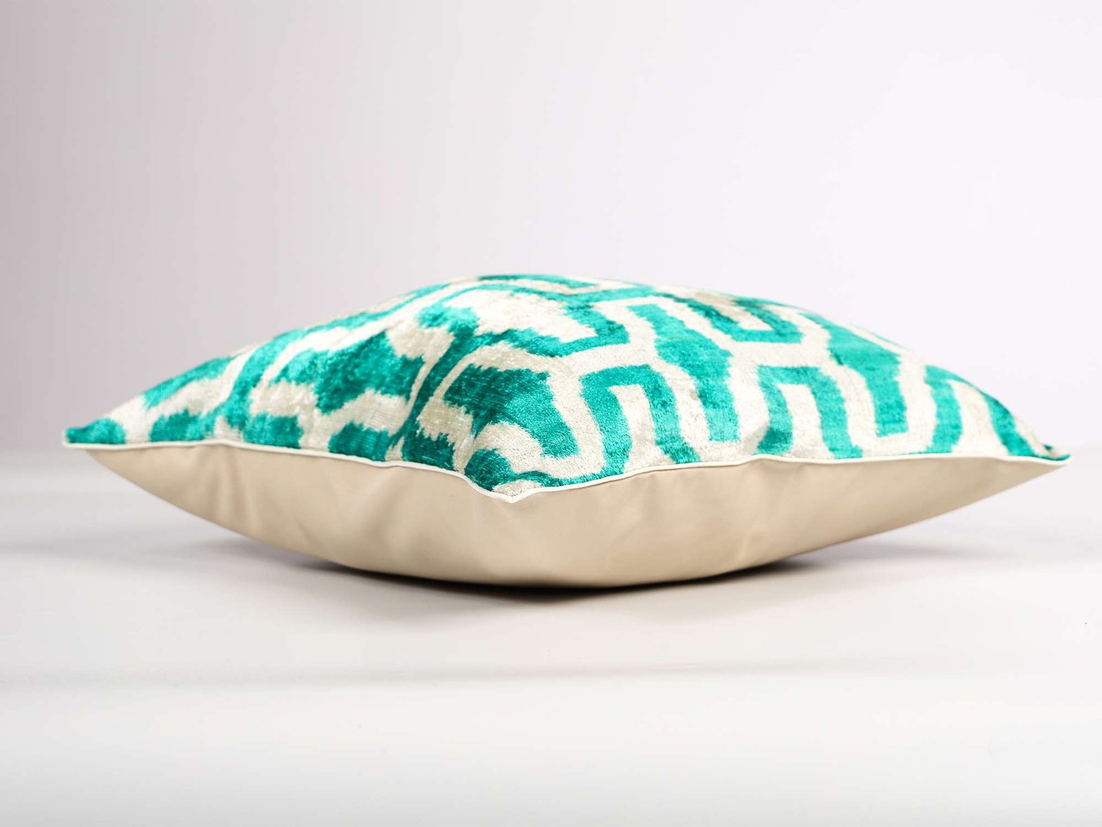 Teal Silk Velvet Geometric Ikat Pillow Cover - Image 6