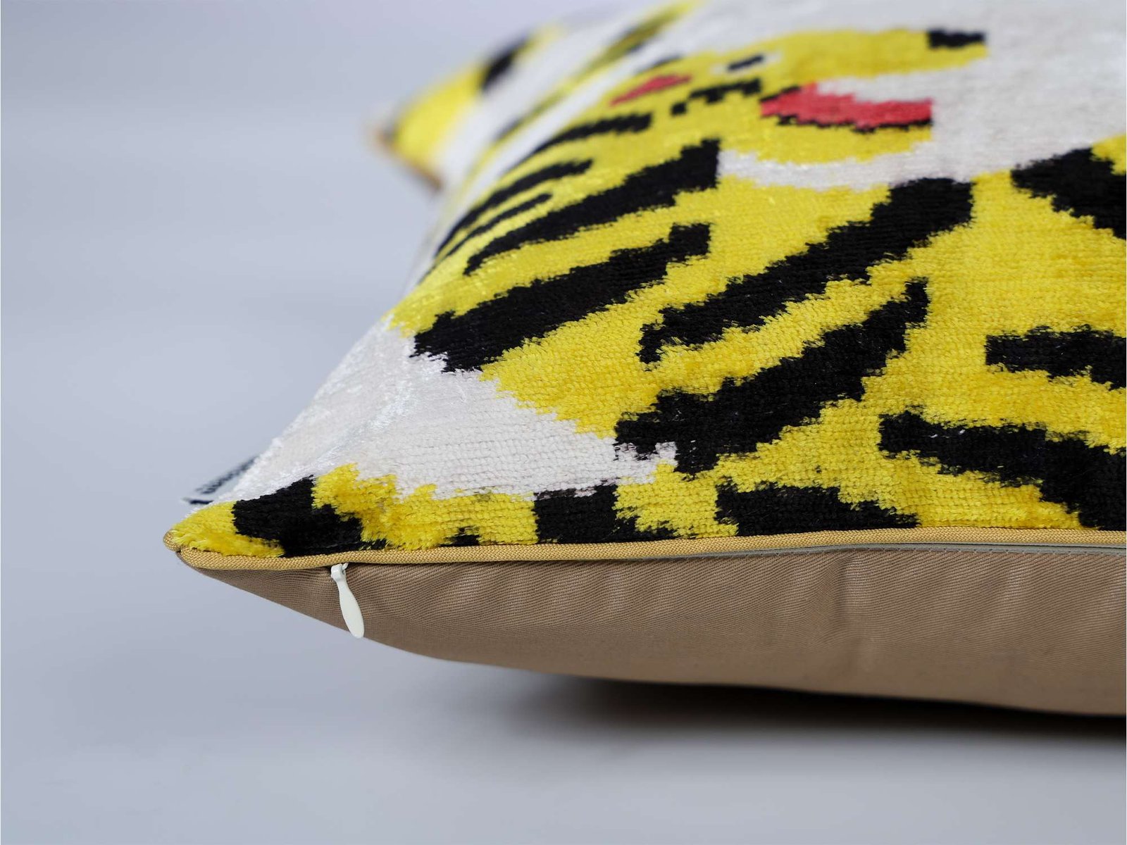 Yellow Tiger Handwoven Silk Velvet Lumbar Pillow Cover - Image 9
