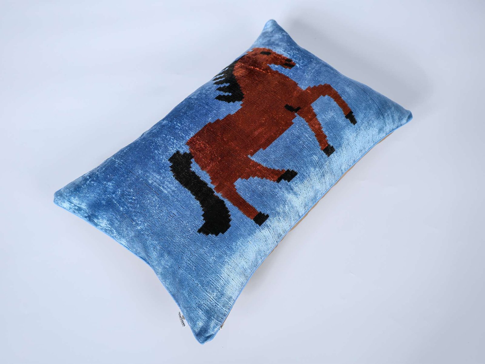 Horse Handwoven Silk Velvet Lumbar Pillow Cover - Image 9