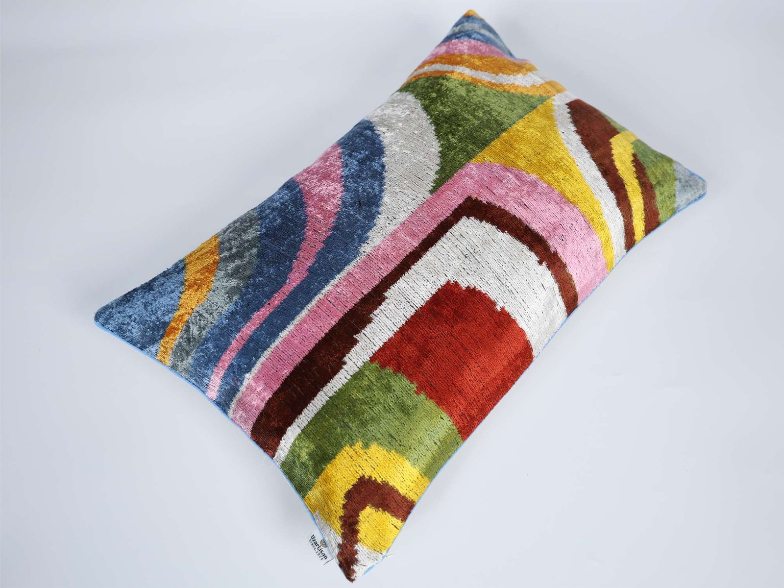 Multicolor Abstract Handwoven Silk Velvet Lumbar Pillow Cover - Image 5