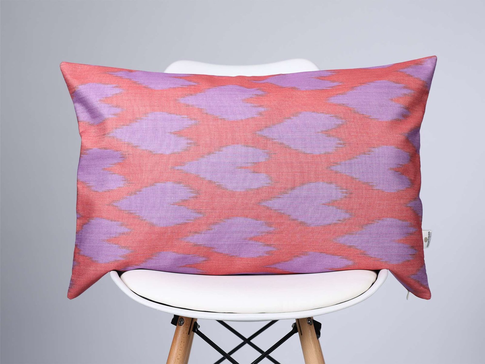 Coral Pink and Lavender Ikat Cushion Cover
