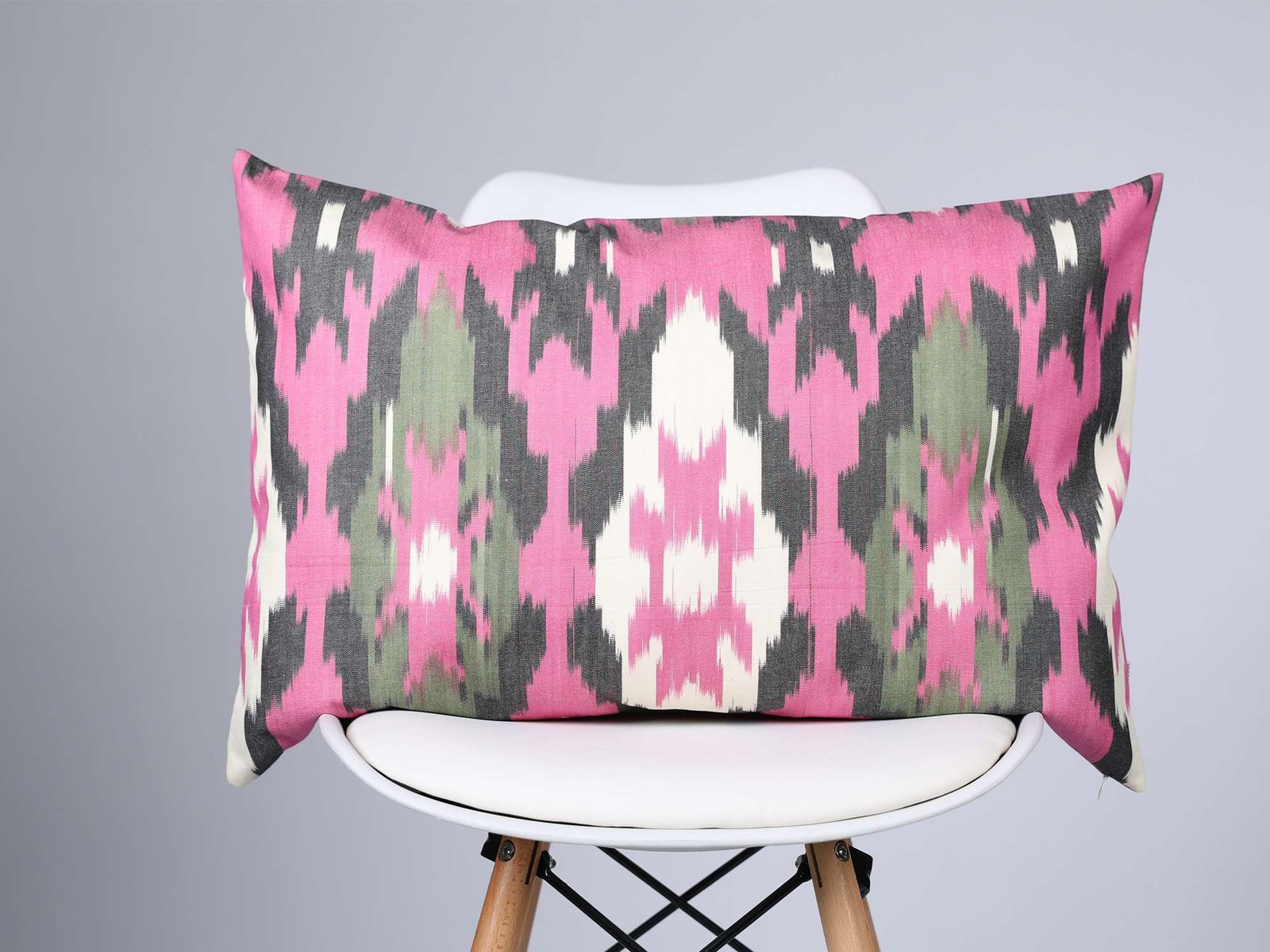 Pink and Black Ikat Cushion Cover