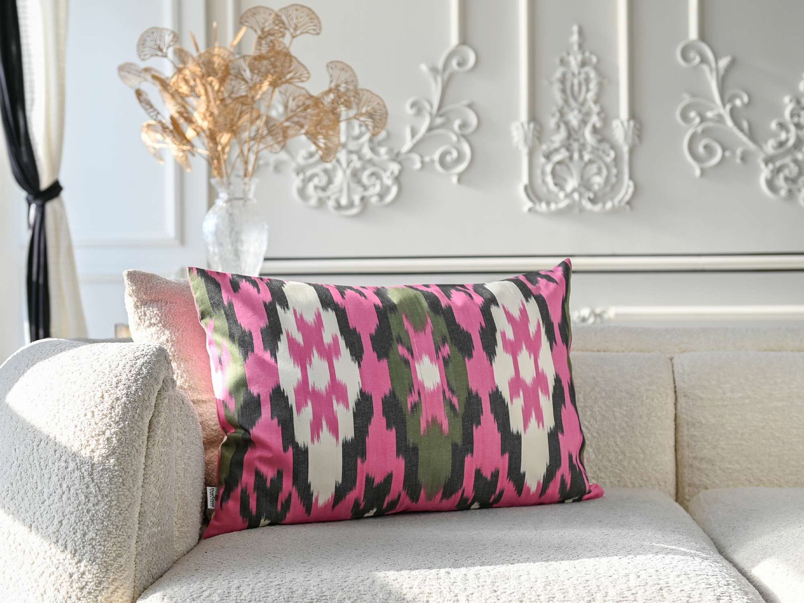 Pink and Black Ikat Cushion Cover - Image 3