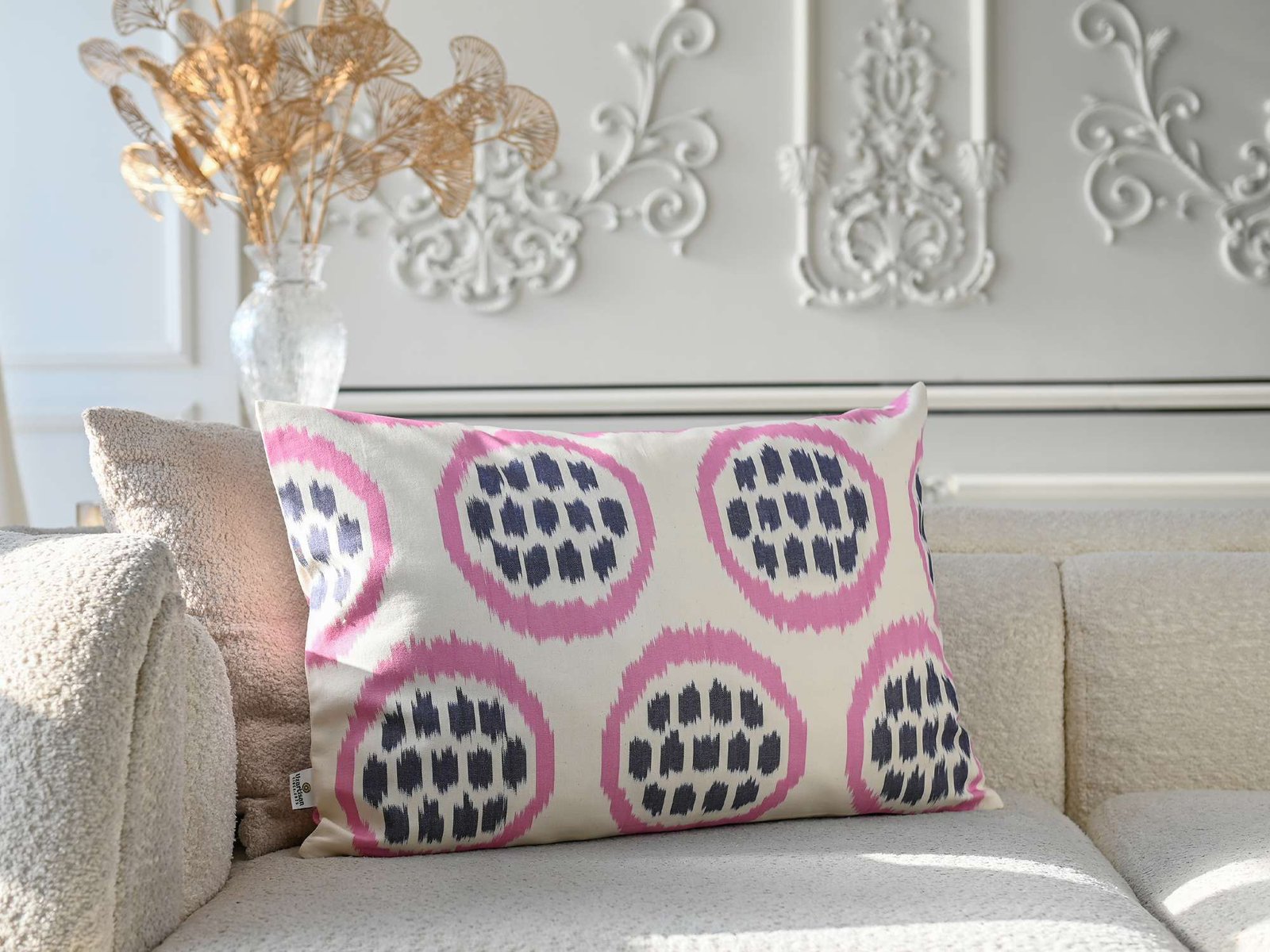 Elegant Pink Ikat Cushion Cover - Image 3