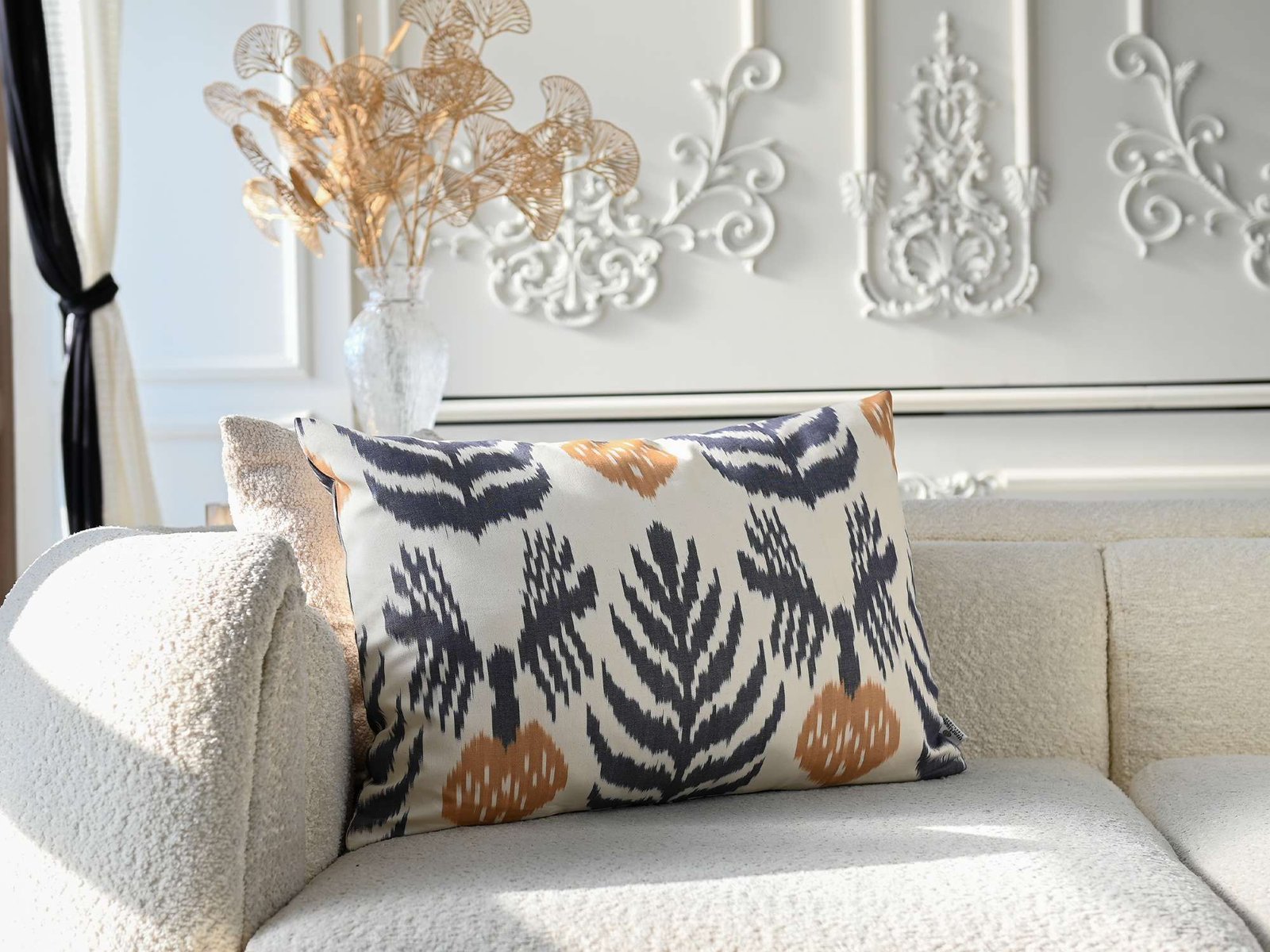Elegant Gray Ikat Cushion Cover - Image 3