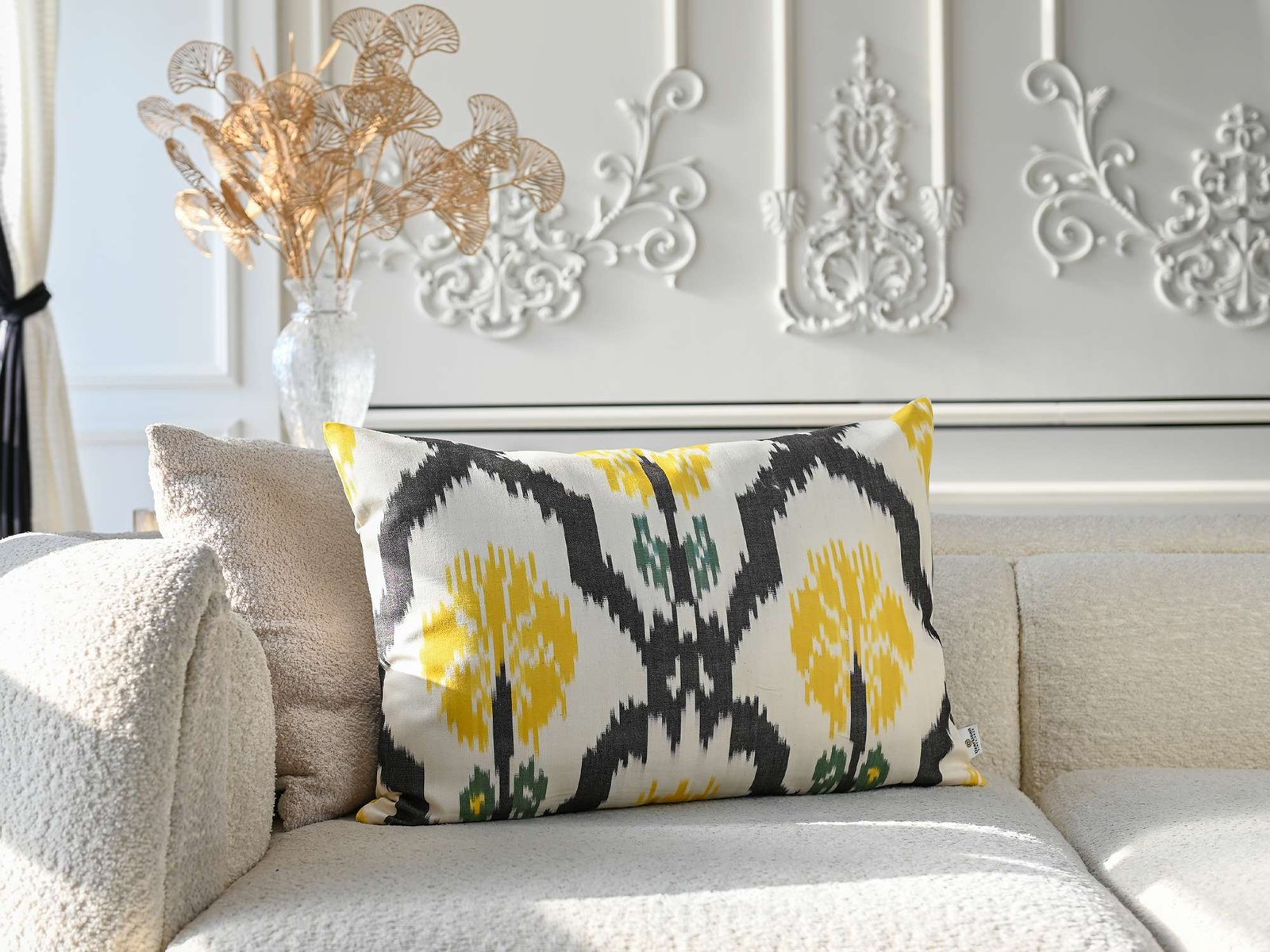 Yellow Black Ikat Cushion Cover - Image 3