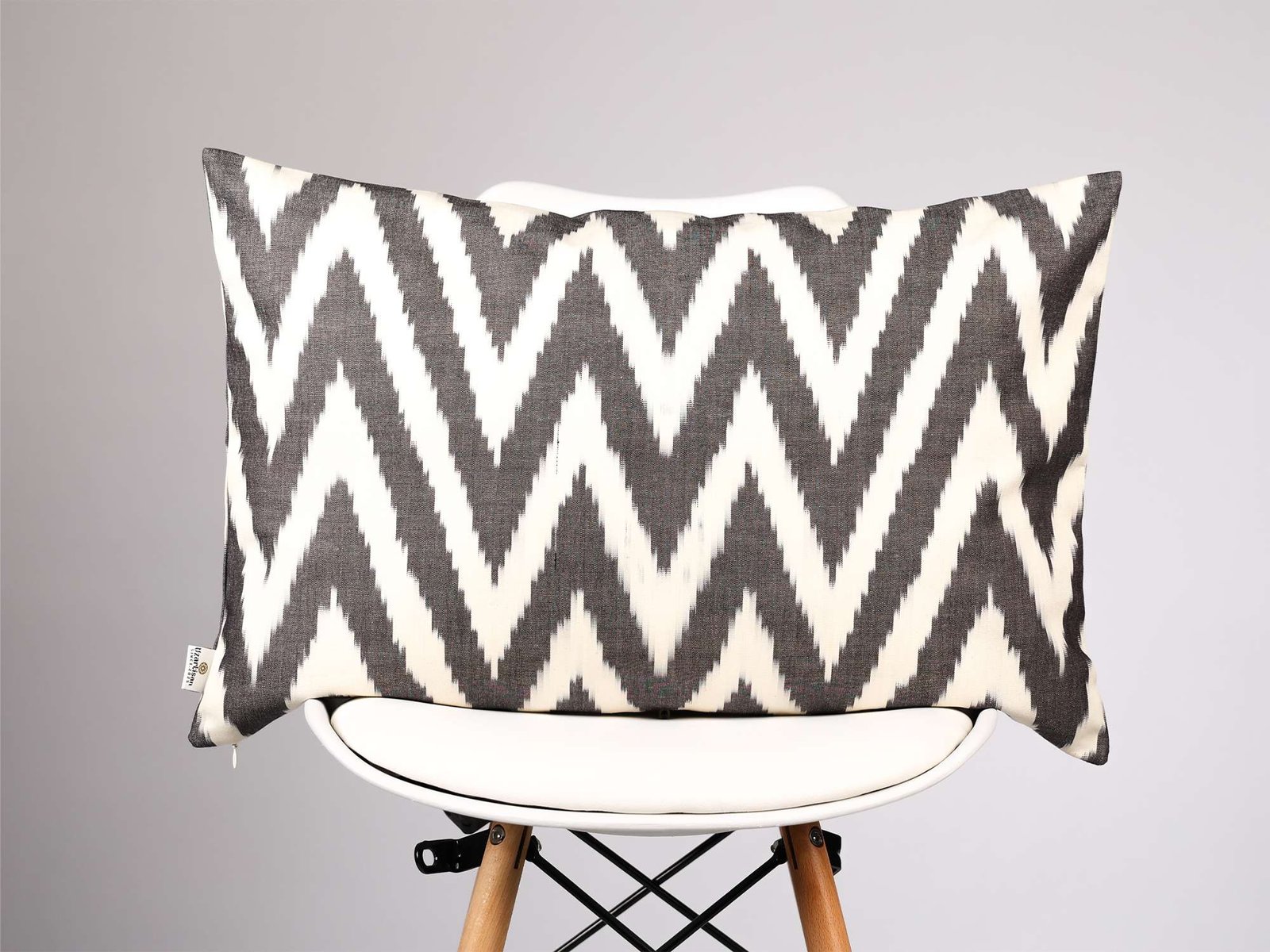 Black Chevron Cotton Ikat Cushion