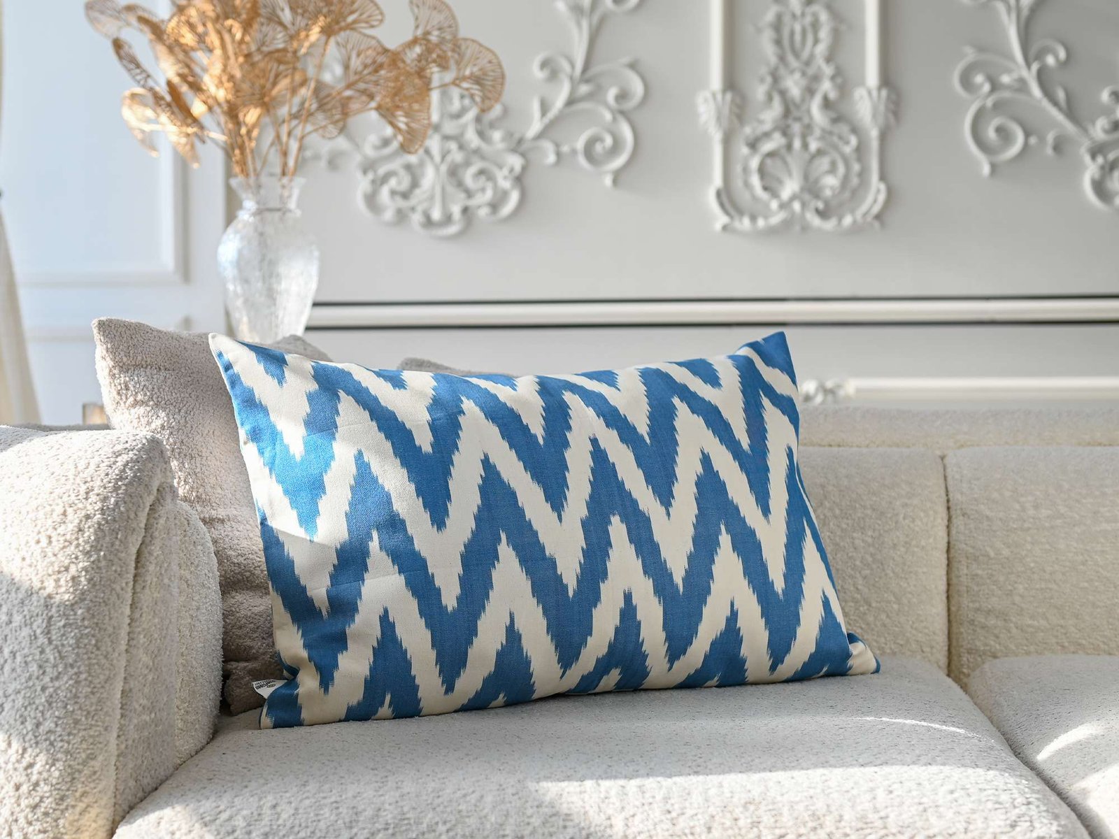 Blue Chevron Cotton Ikat Cushion - Image 3