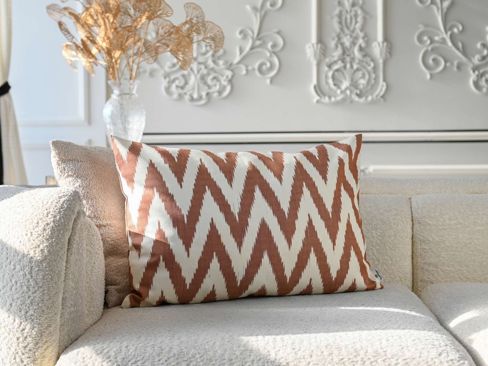Brown Chevron Cotton Ikat Cushion Cover - Image 3