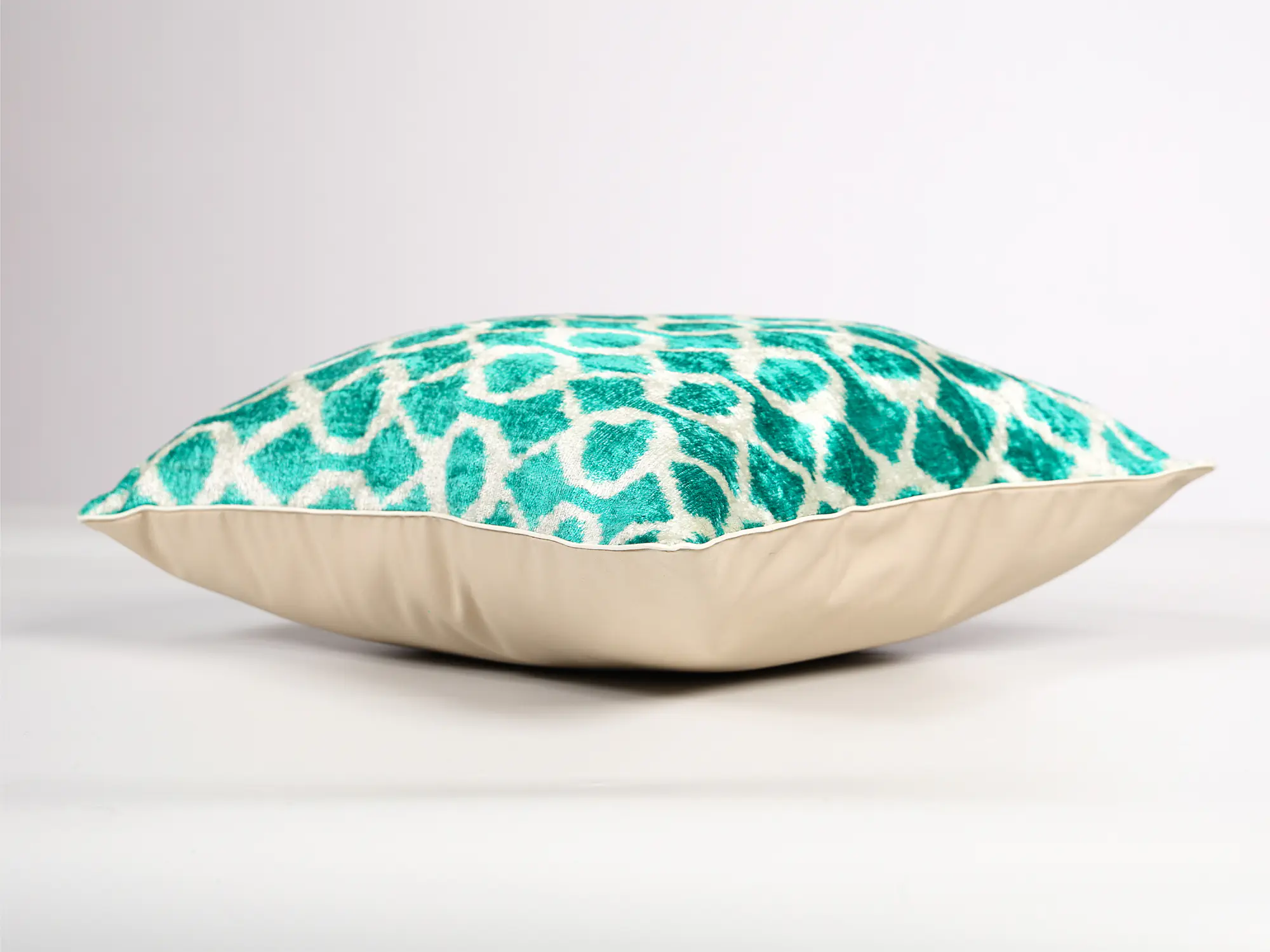 Teal Silk Velvet Ikat Pillow Cover