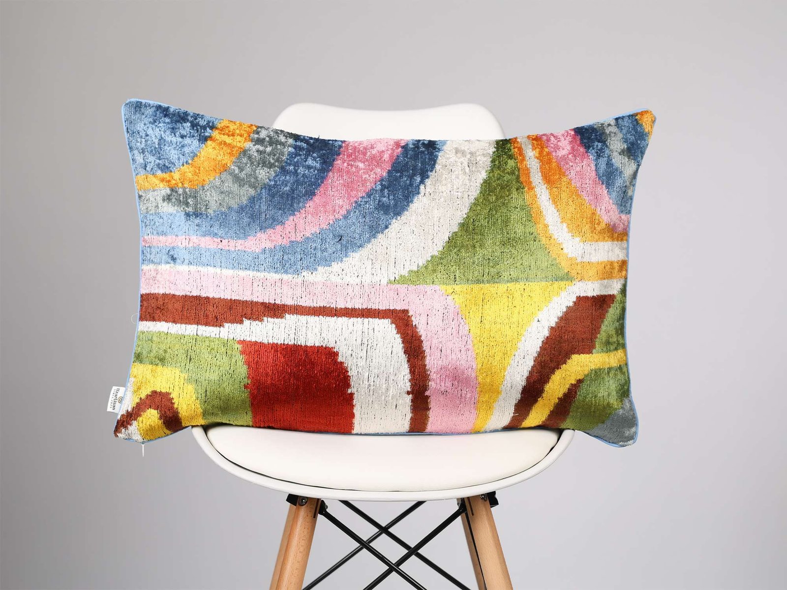 Multicolor Abstract Handwoven Silk Velvet Lumbar Pillow Cover