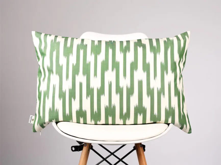Green Ikat Stripe Cushion Cover