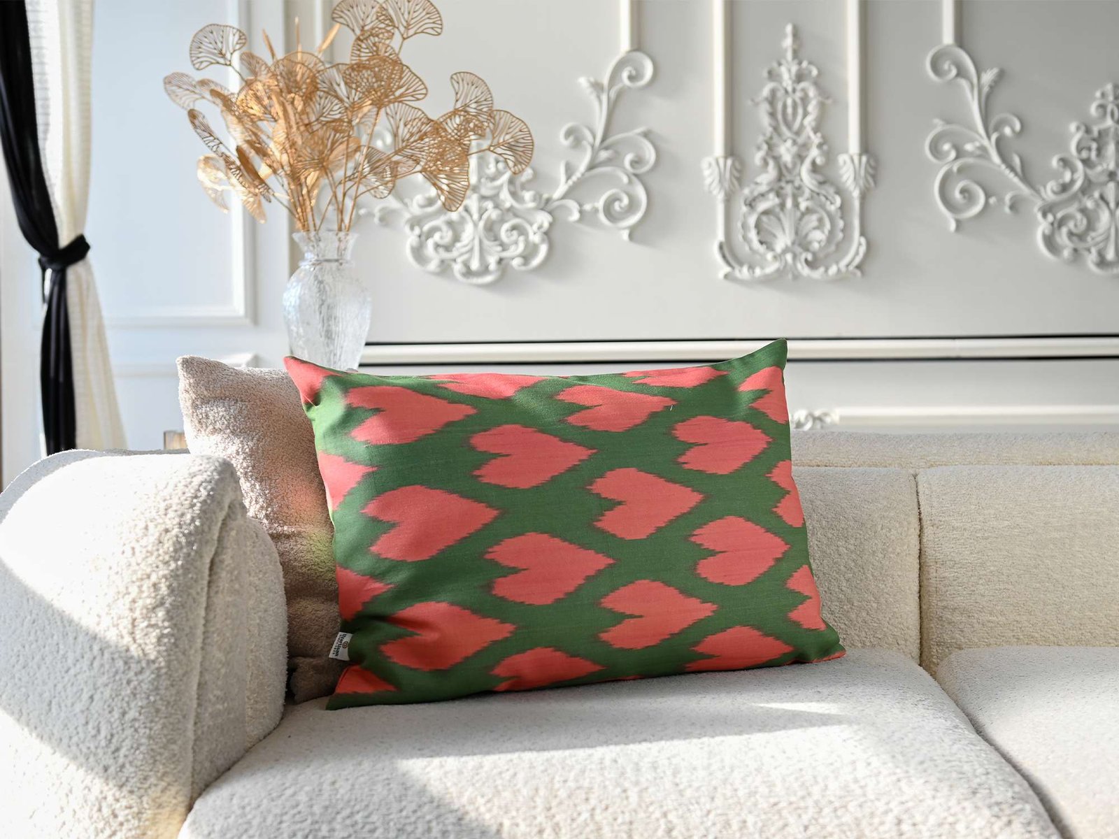 Pink and Green Ikat Pattern Cushion Cover - Image 3