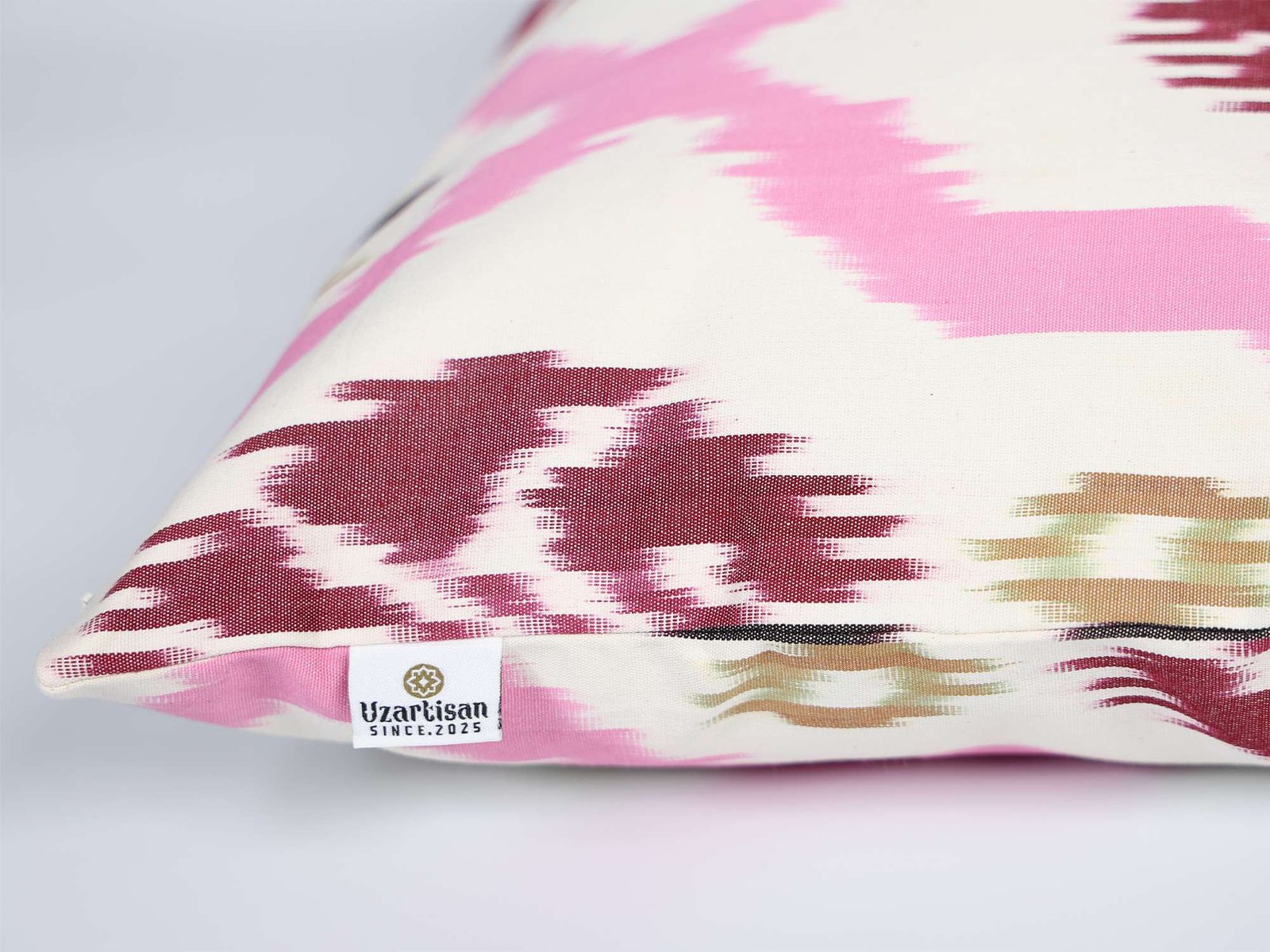 Pink Burgundy Ikat Pillow Cover - Image 6