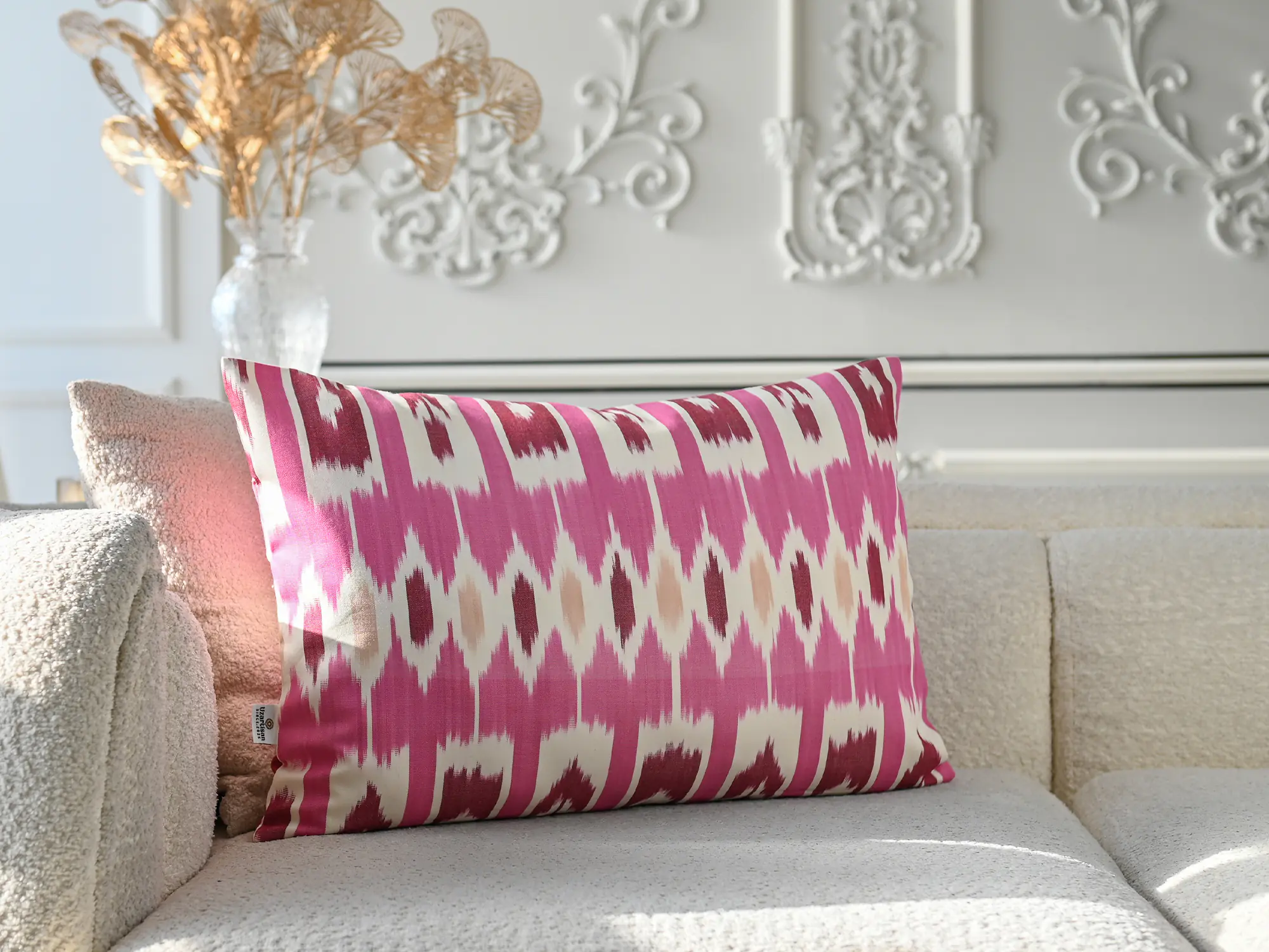 Pink Ikat Stripe Cushion Cover