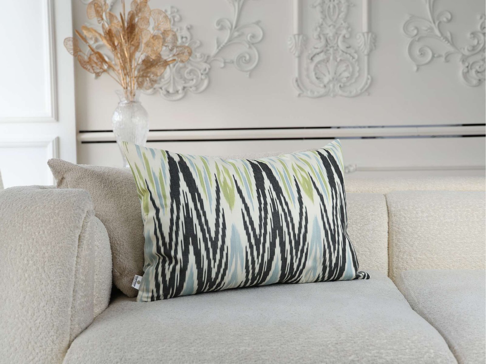 Blue Green Ikat Pillow Cover – Black Chevron Pattern - Image 3