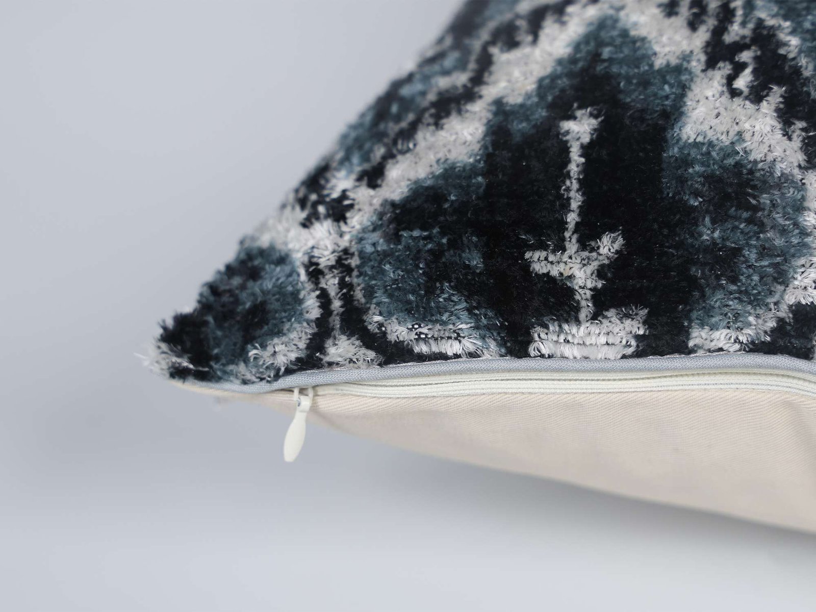 Grey Handwoven Silk Velvet Ikat Pillow Cover