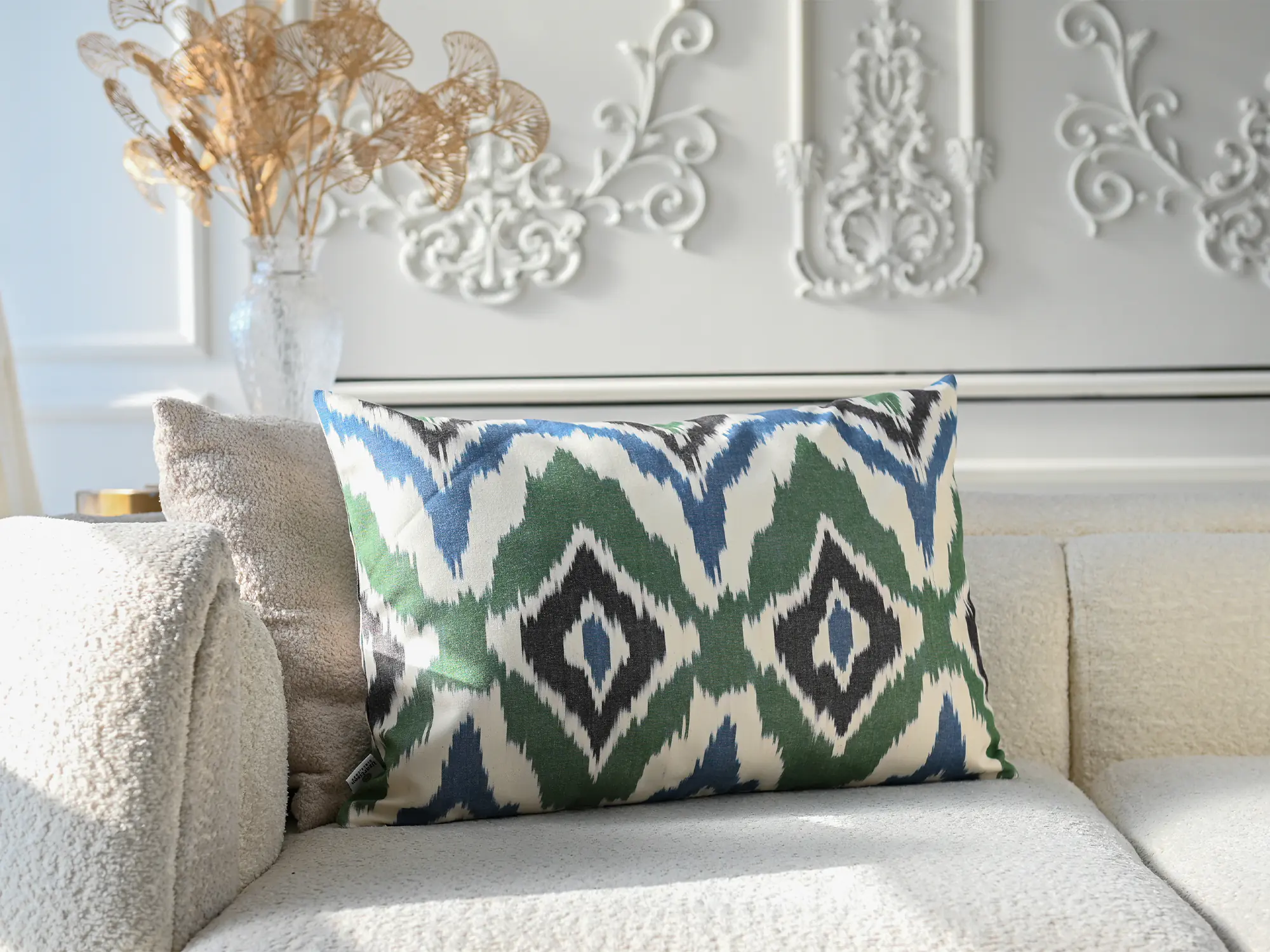 Green Blue Ikat Cushion Cover