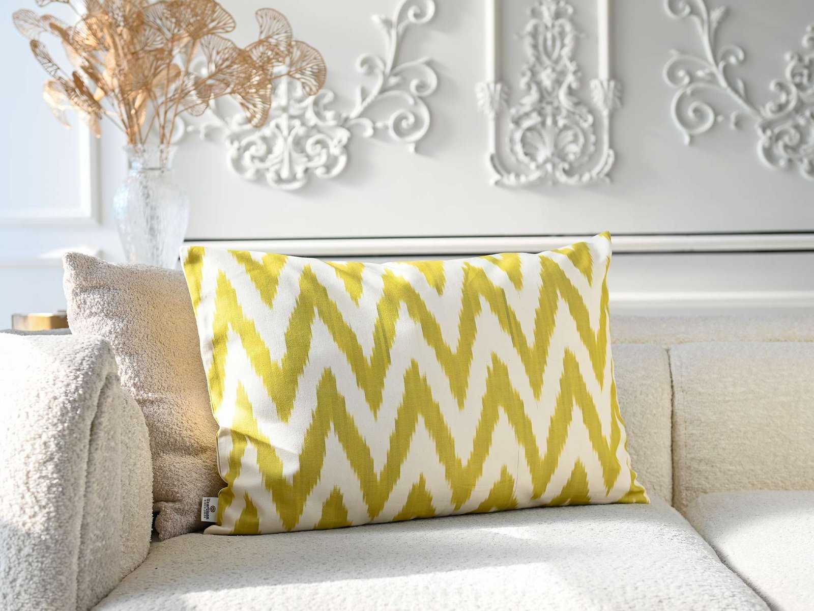 Yellow Cotton Ikat Cushion Cover - Image 3