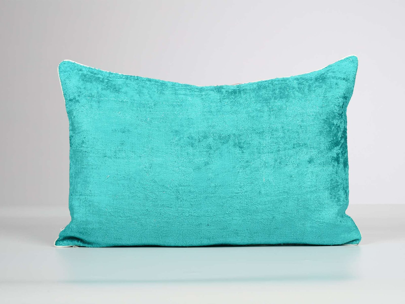Teal Silk Velvet Handwoven Lumbar Pillow Cover