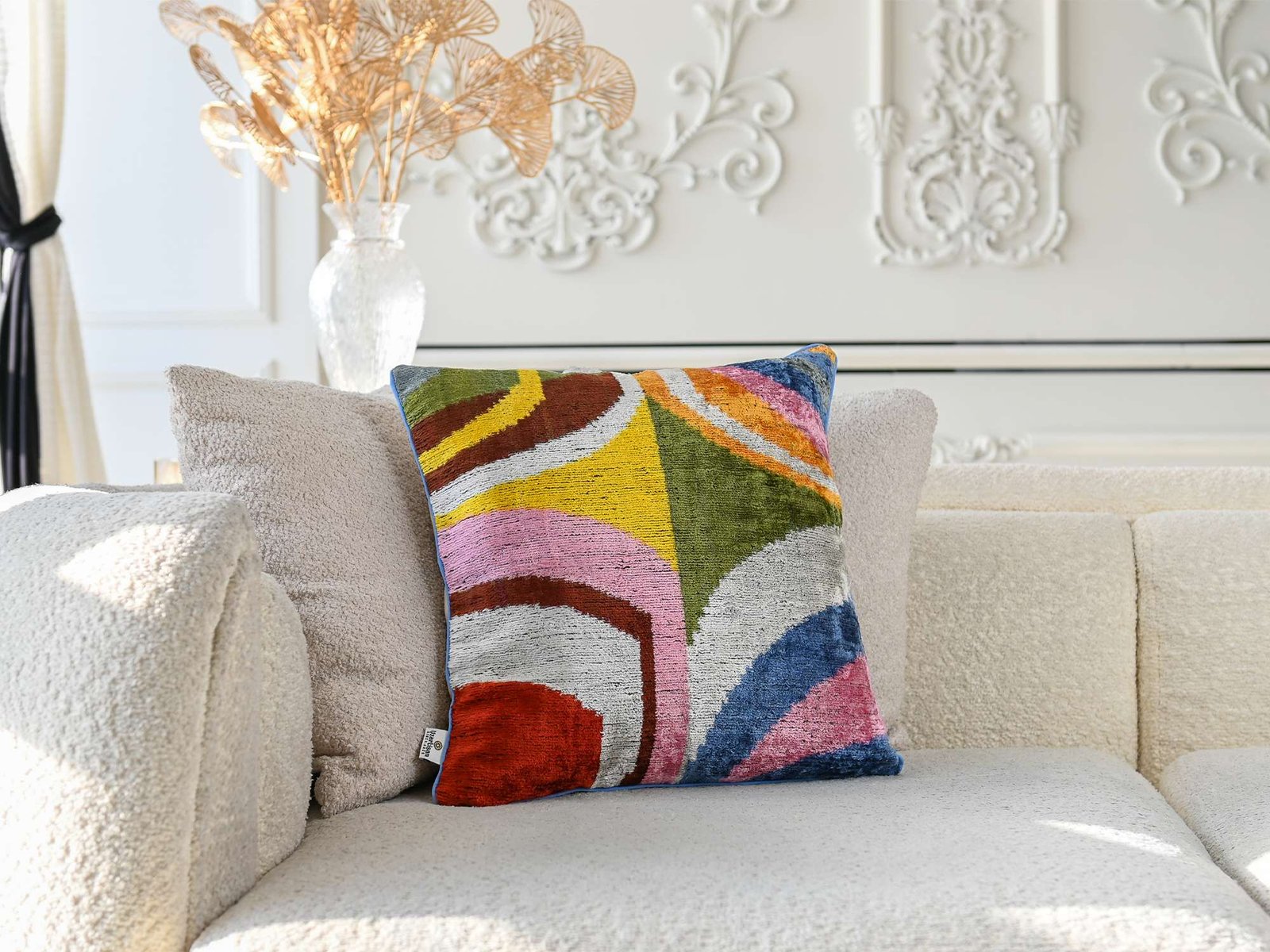 Multicolor Abstract Handwoven Silk Velvet Lumbar Pillow Cover - Image 8