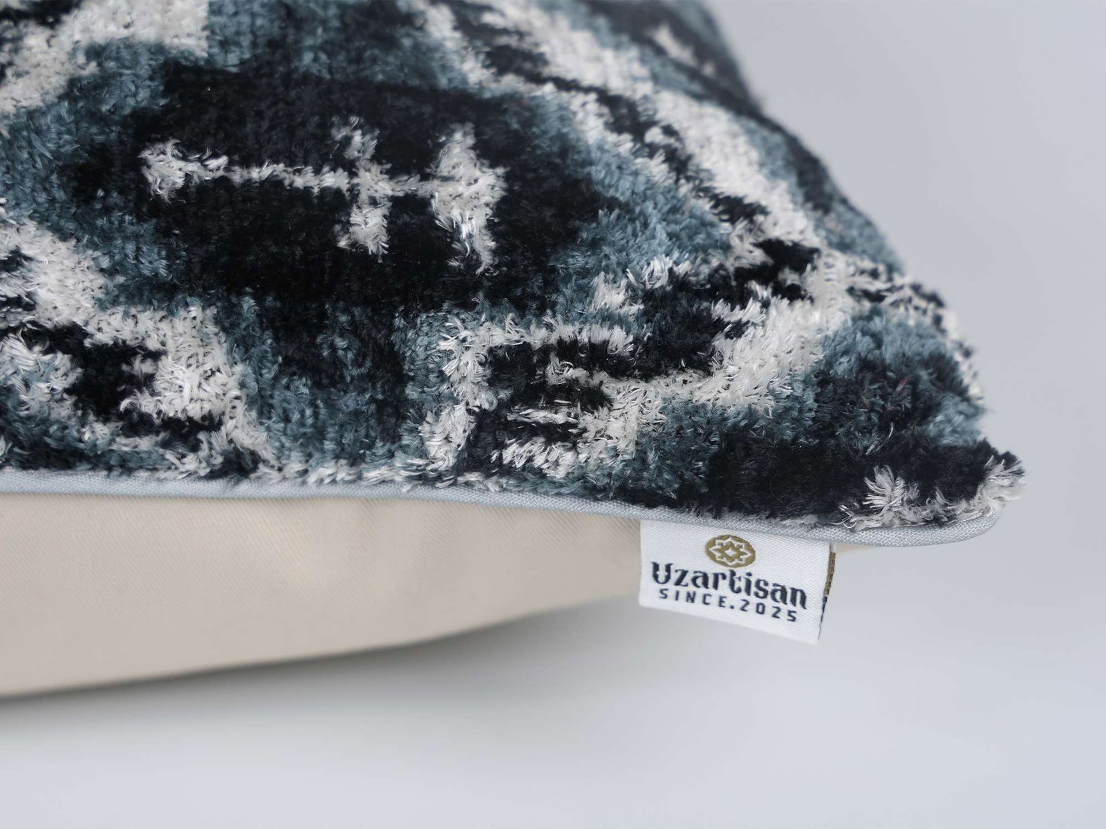 Grey Handwoven Silk Velvet Ikat Pillow Cover