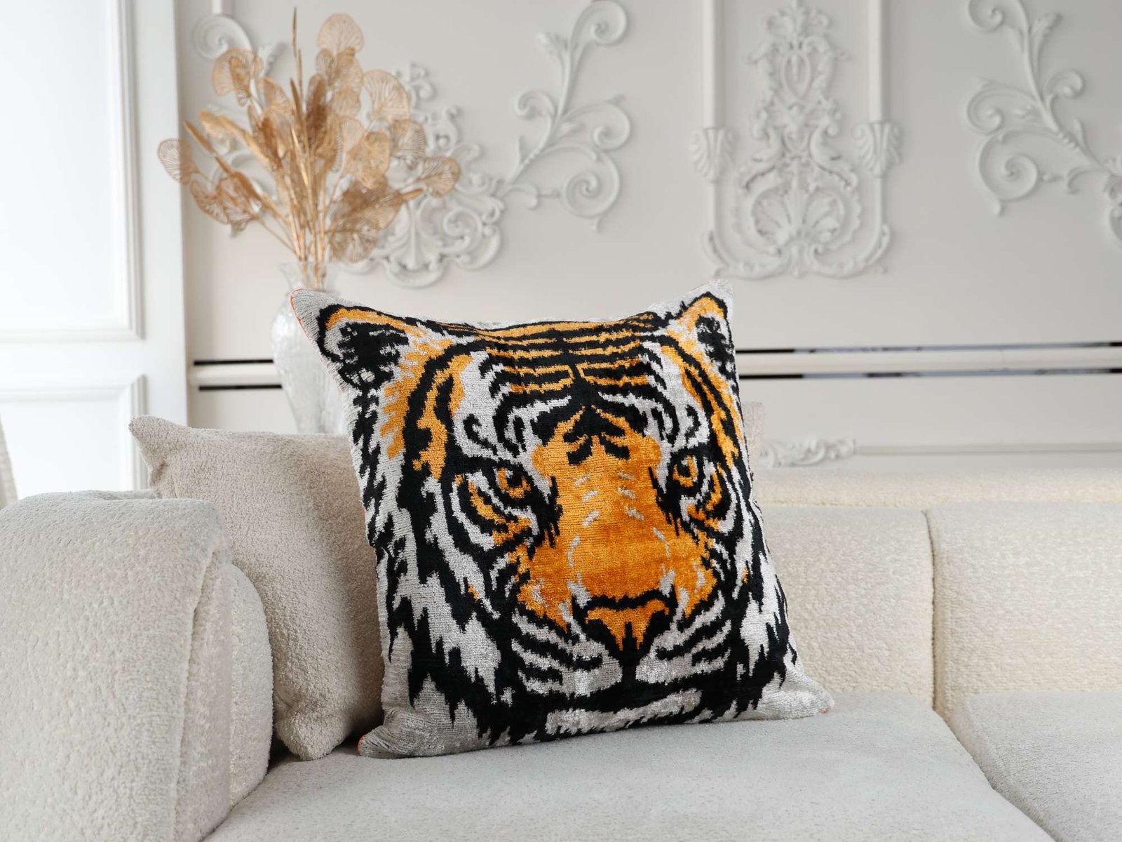 Handmade Tiger Silk Velvet Ikat Pillow Cover - Image 3