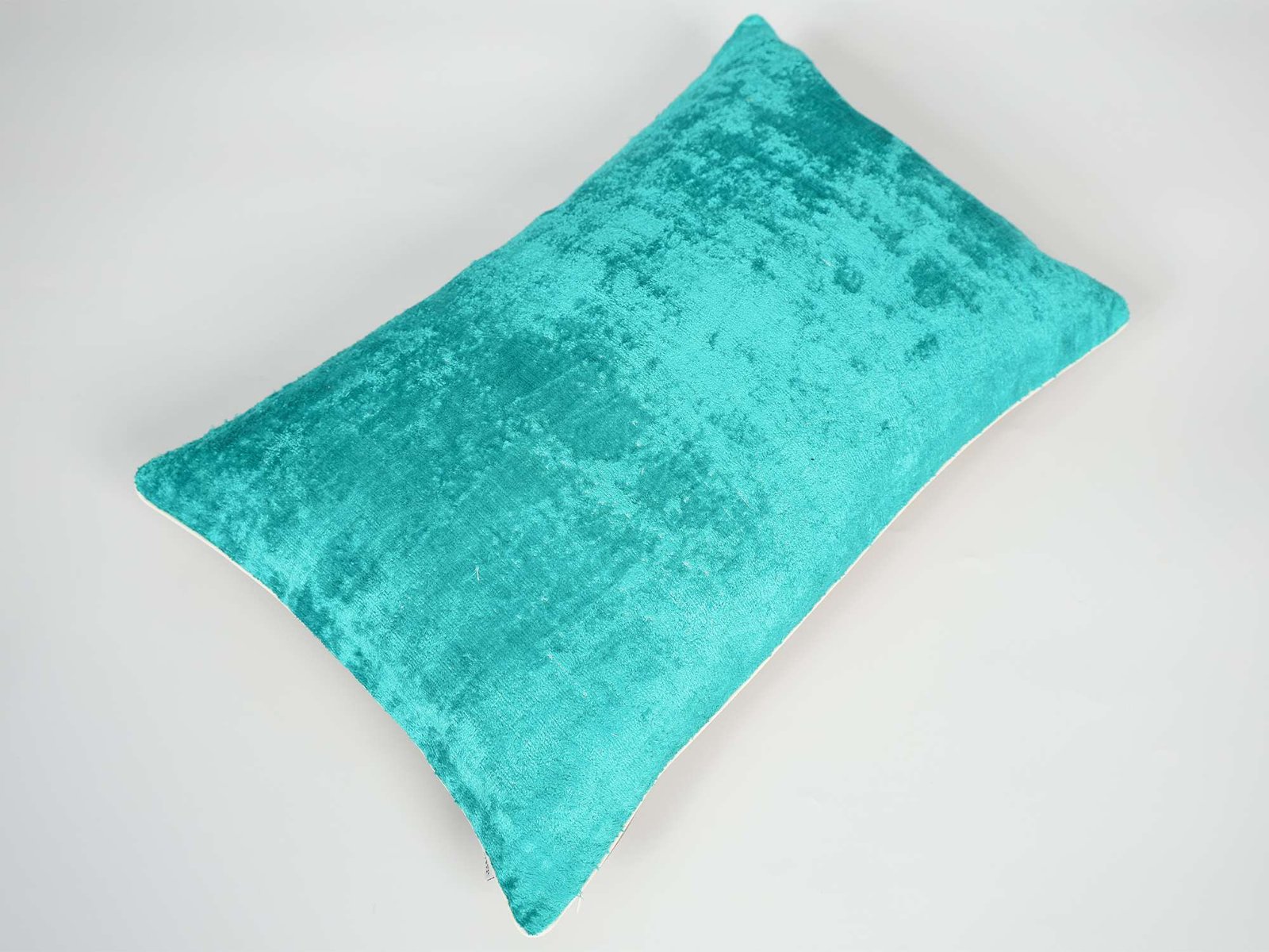 Teal Silk Velvet Handwoven Lumbar Pillow Cover