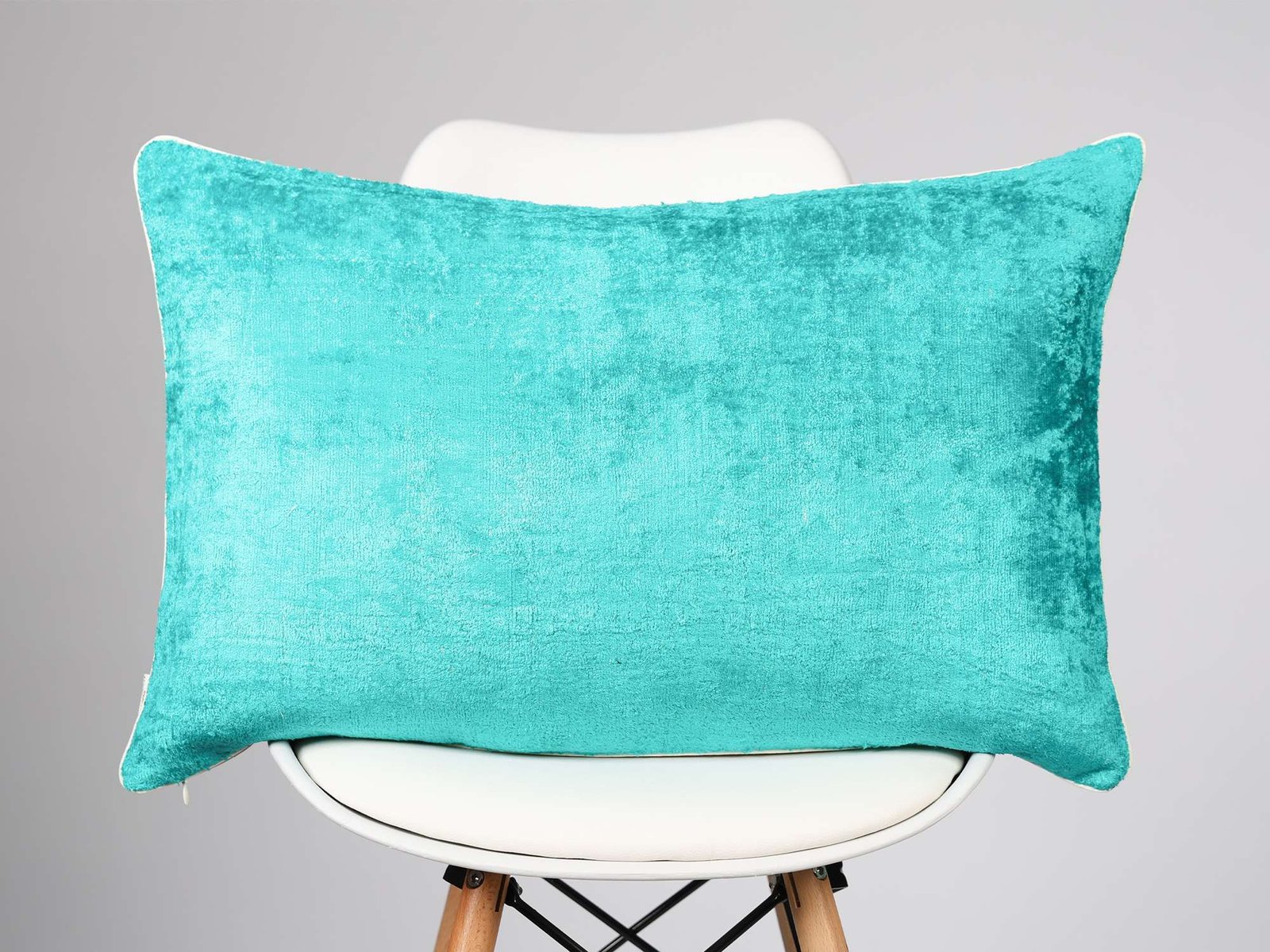 Teal Silk Velvet Handwoven Lumbar Pillow Cover