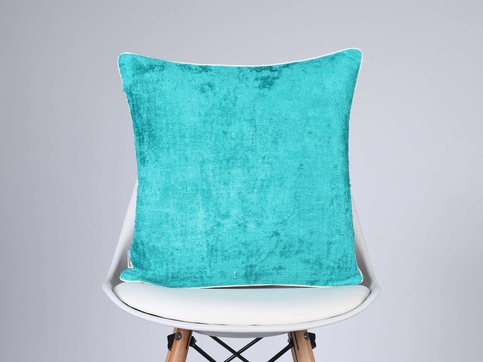 Teal Silk Velvet Handwoven Lumbar Pillow Cover
