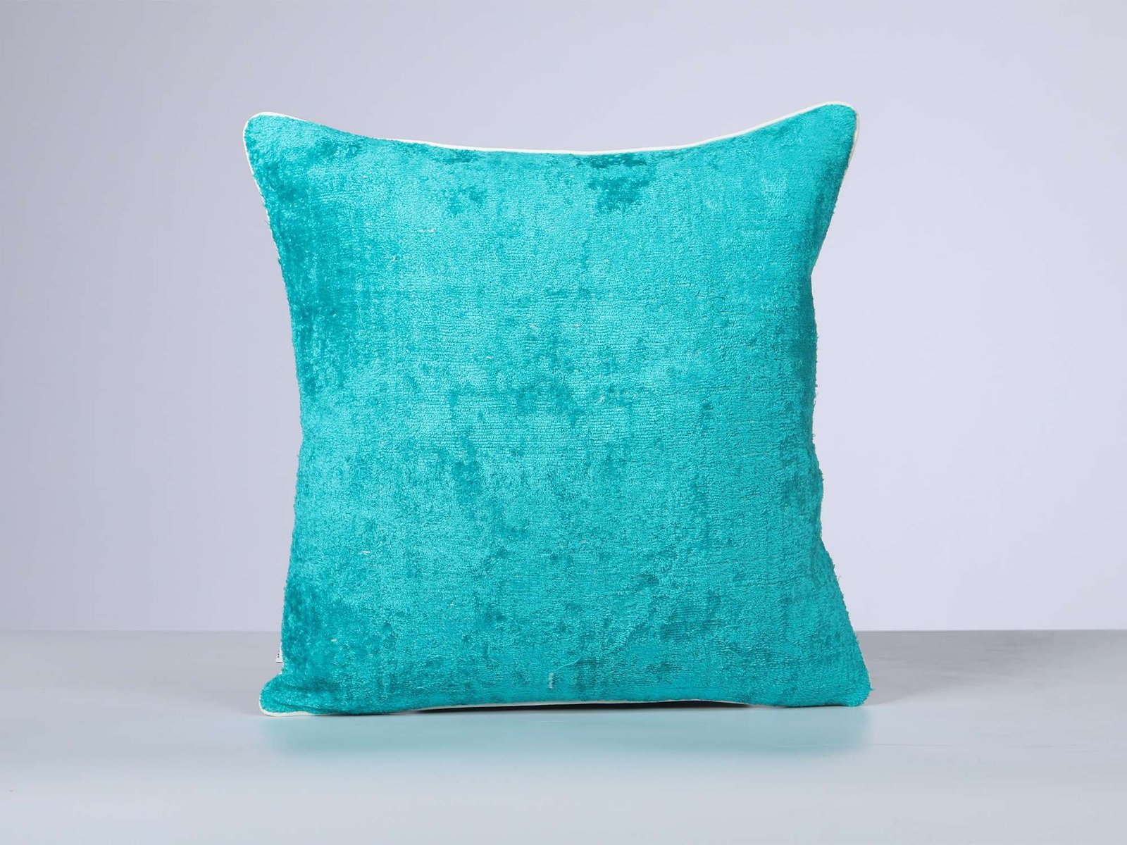 Teal Silk Velvet Handwoven Lumbar Pillow Cover